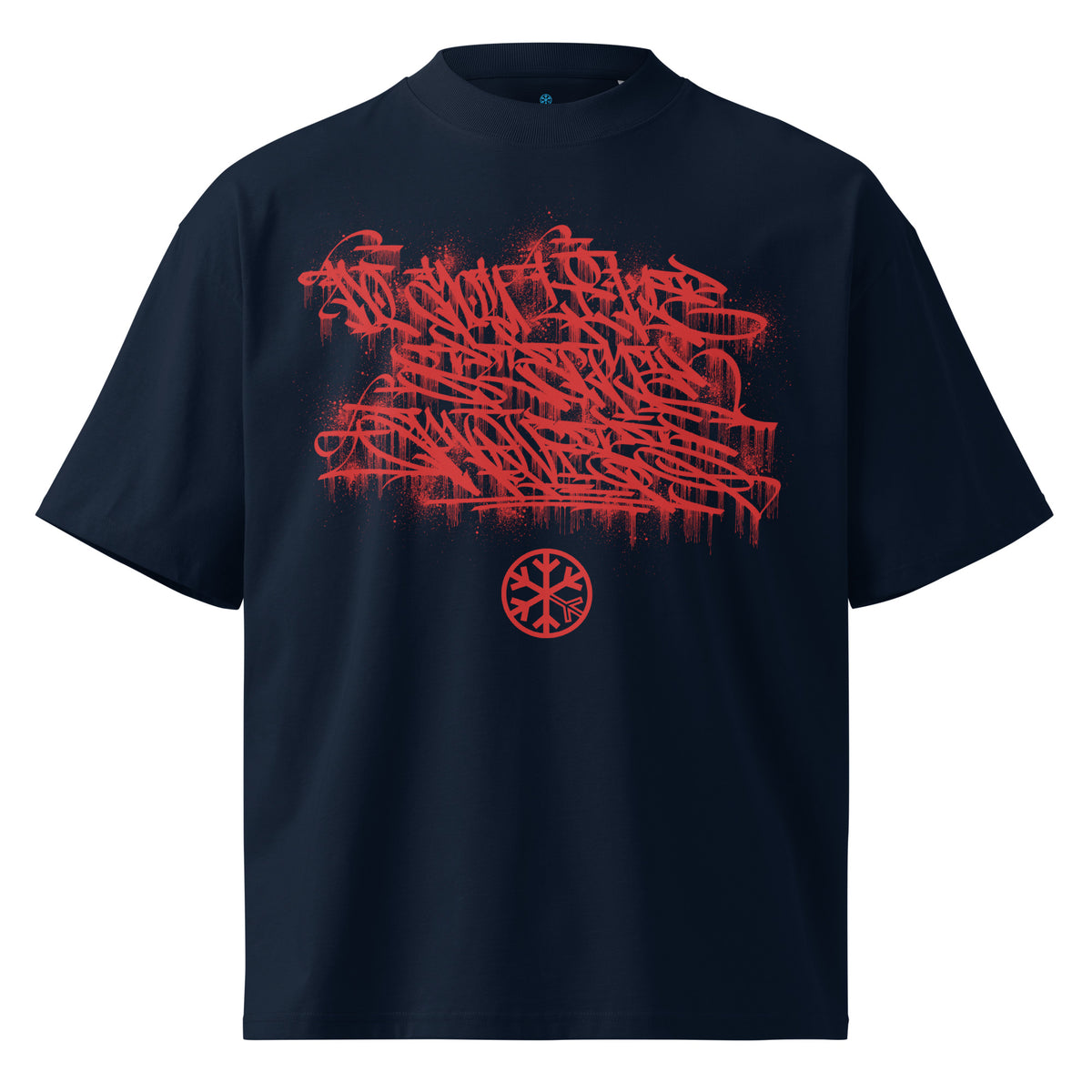 Navy-Do You Like Scary Movies Graffiti Tee by Shew from B.Different Clothing, front view, graffiti-inspired streetwear t-shirt