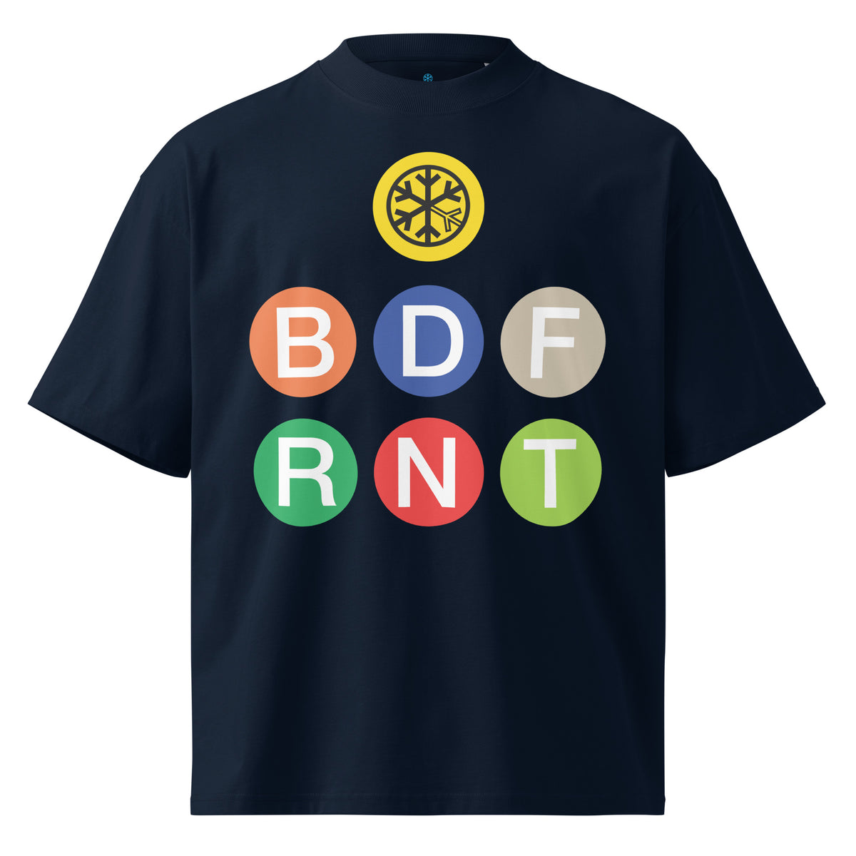 Navy-BDFRNT NYC Subway Tee from B.Different Clothing, front view, graffiti-inspired streetwear