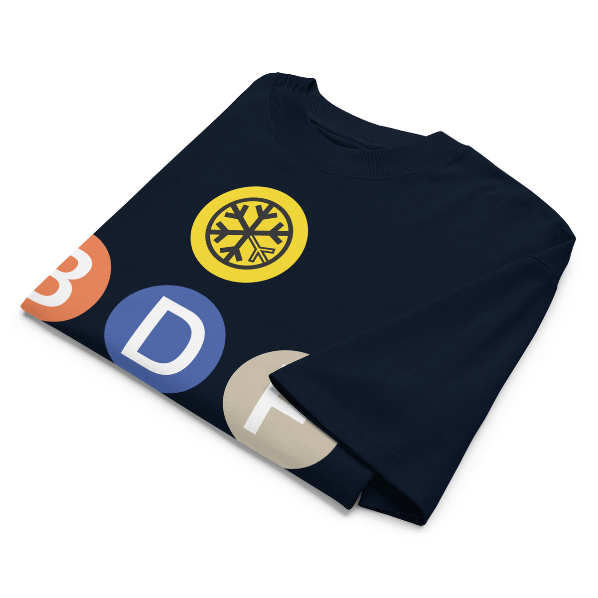 Navy-BDFRNT NYC Subway Tee from B.Different Clothing, folded, graffiti-inspired streetwear