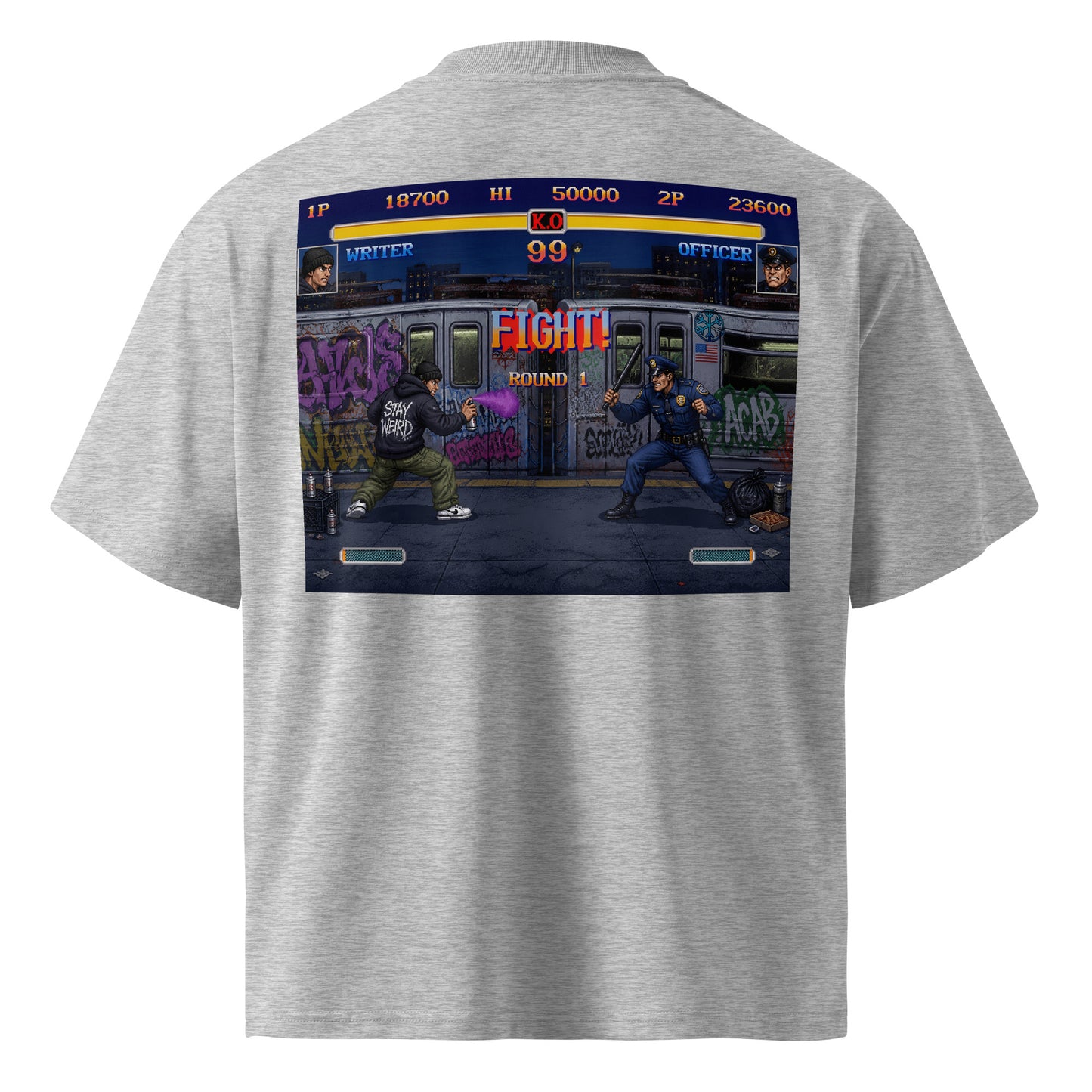 Gray-Street Writer II Graffiti Tee from B.Different Clothing, back view, graffiti-inspired streetwear t-shirt