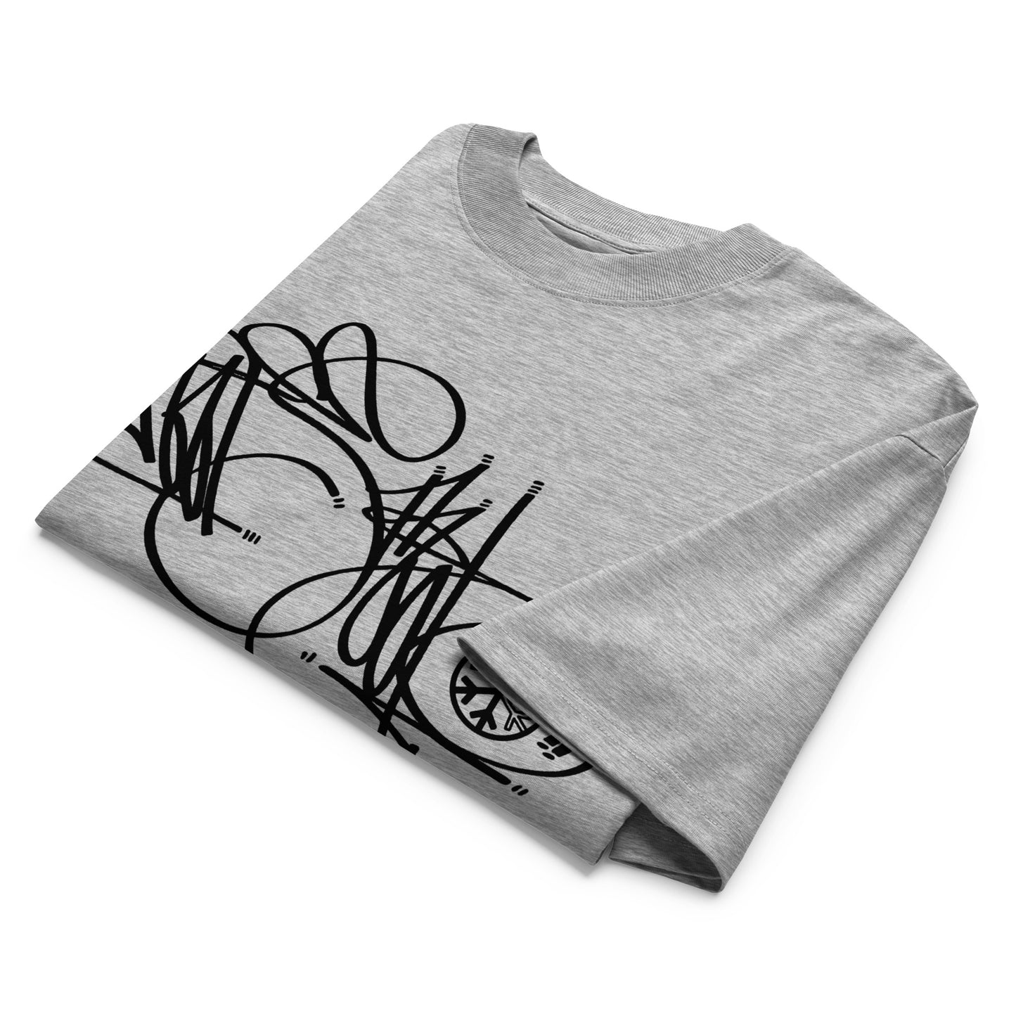 Gray-Misfit Tag Tee by Graffiti Dad from B.Different Clothing, folded, graffiti-inspired streetwear, oversized heavyweight t-shirt