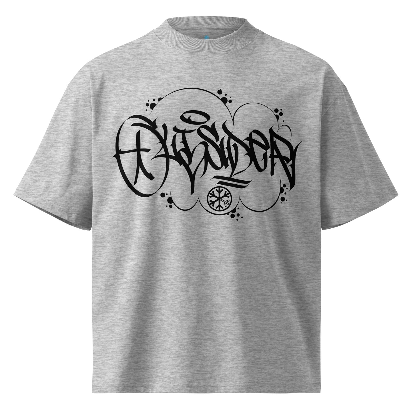 Gray-Outsider Graffiti Tag Tee by Caos One from B.Different Clothing, front view, graffiti-inspired streetwear, oversized heavyweight t-shirt