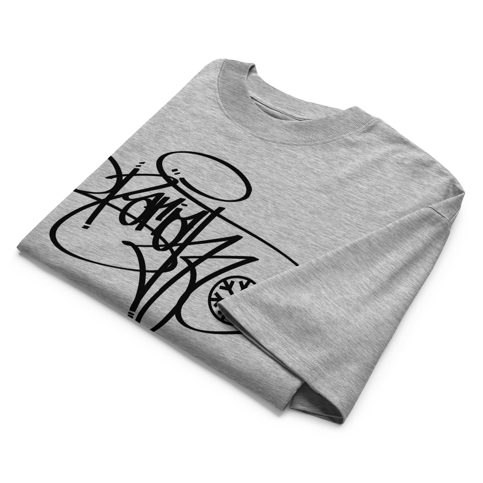 Gray-Pariah Tag Tee by Graffiti Dad from B.Different Clothing, folded, graffiti-inspired streetwear, oversized heavyweight t-shirt