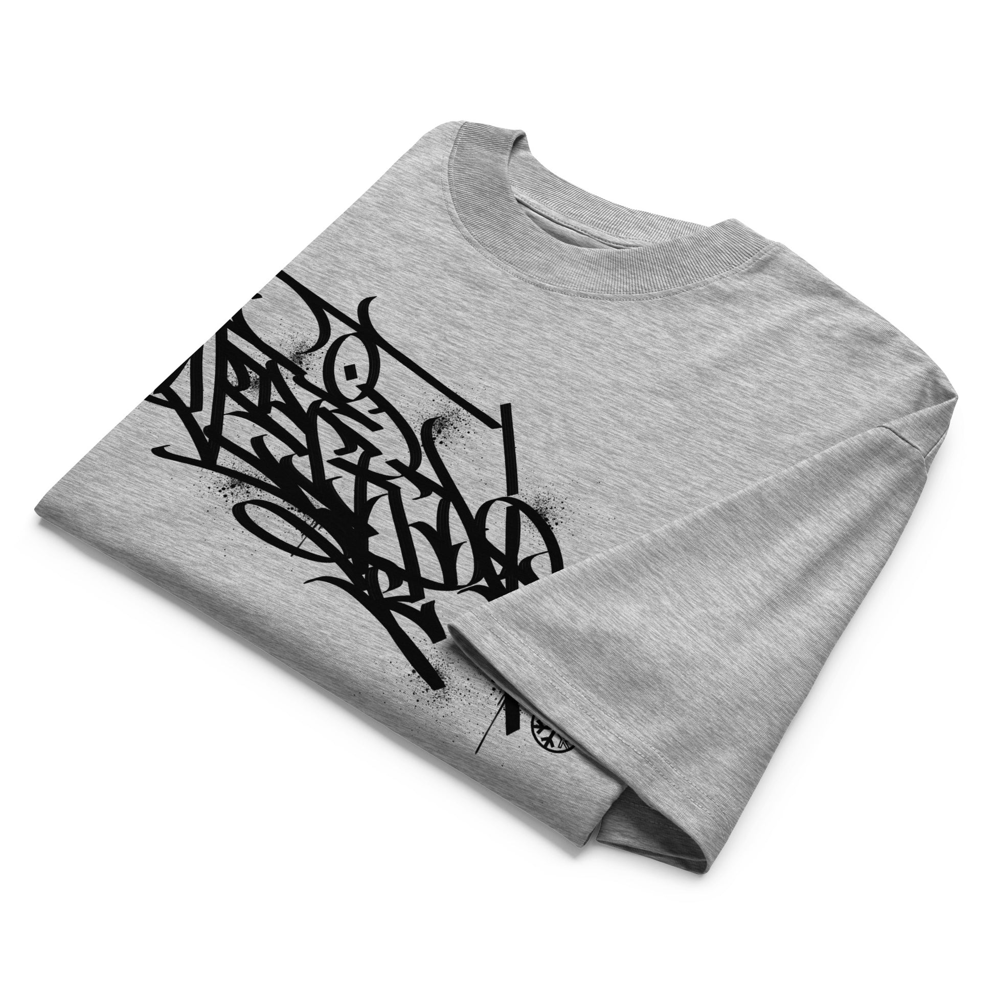 Gray-Weirdo Graffiti Tag Tee by Shew from B.Different Clothing, folded, graffiti-inspired streetwear, oversized heavyweight t-shirt