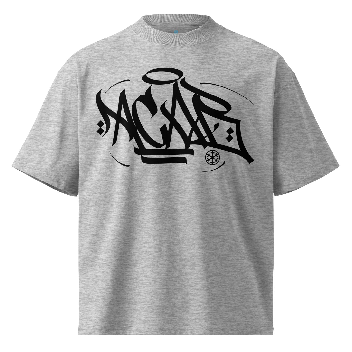 Gray-Acab Graffiti Tag Tee by Caos One from B.Different Clothing, front view, graffiti-inspired streetwear, oversized heavyweight t-shirt