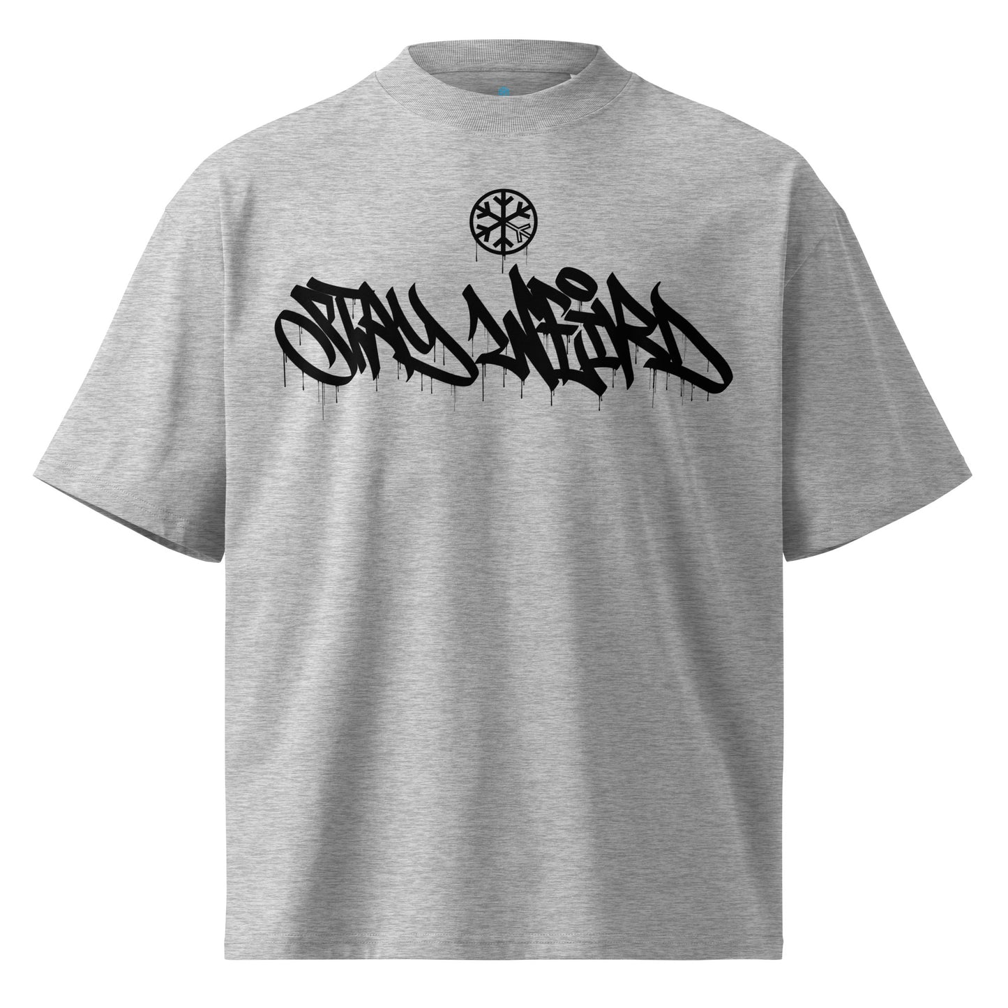 Gray-Stay Weird Graffiti Tag Tee by Monsterinho from B.Different Clothing, front view, graffiti-inspired streetwear, oversized heavyweight t-shirt