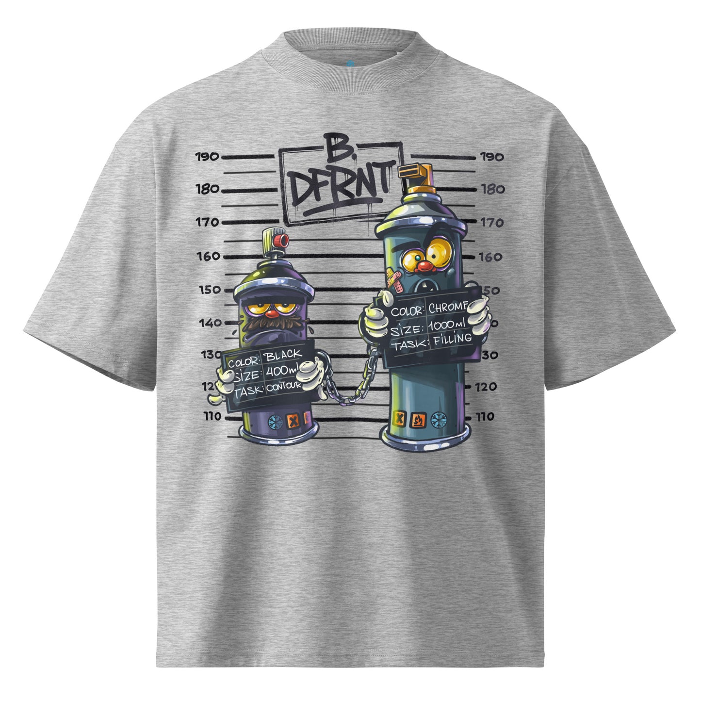 Gray-Mug Short Graffiti Tee by Trk One from B.Different Clothing, front view, graffiti-inspired streetwear, oversized heavyweight t-shirt