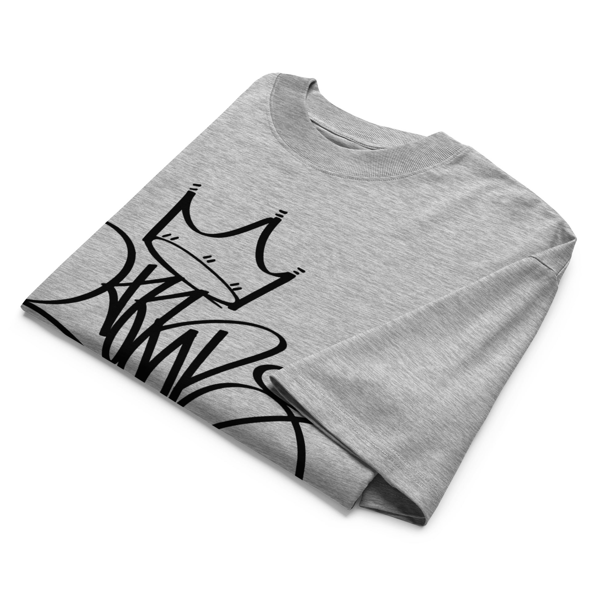 Gray-Mop King Tag Tee by Graffiti Dad from B.Different Clothing, folded, graffiti-inspired streetwear t-shirt
