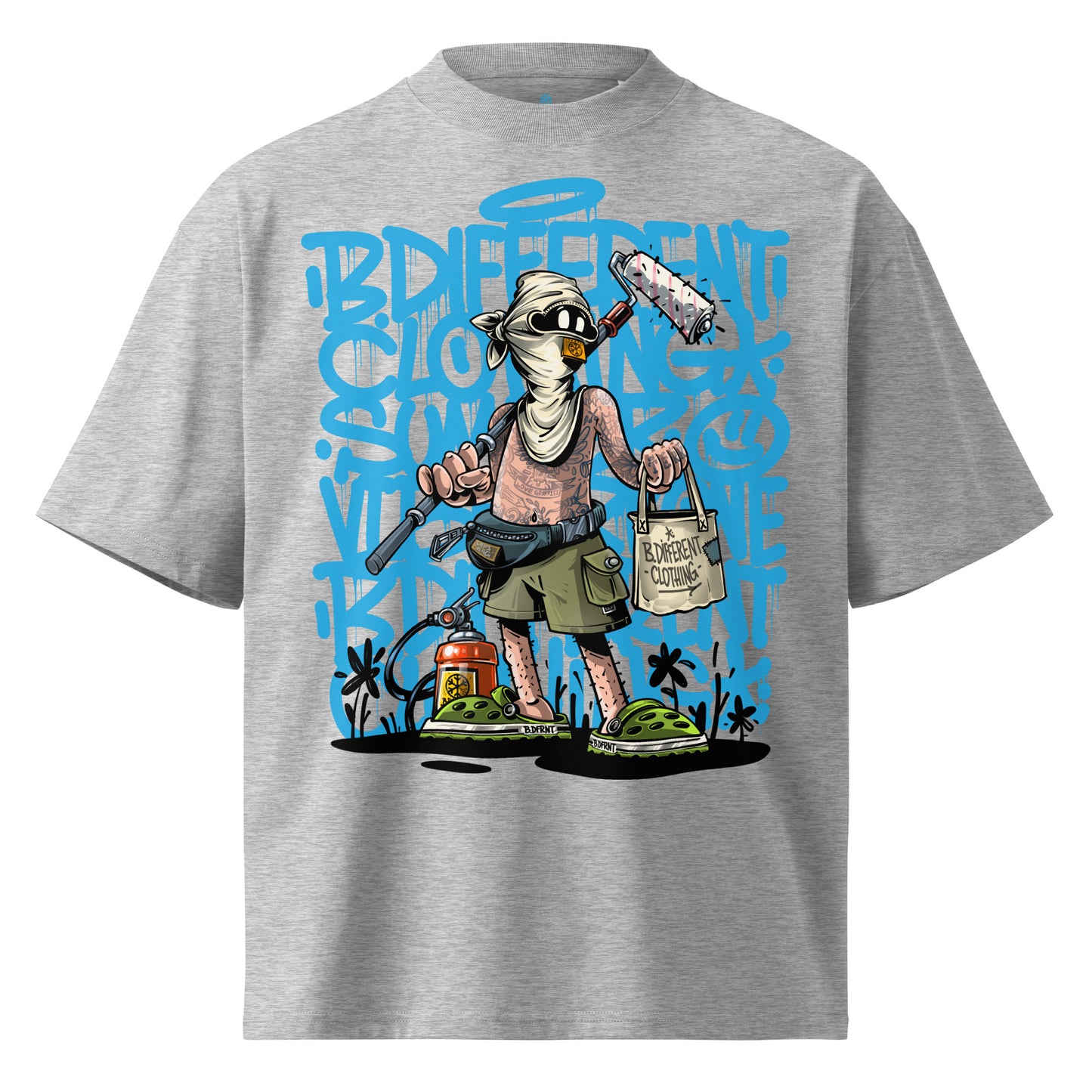 Gray-Summer Graffiti Tee by Trk One from B.Different Clothing, front view, graffiti-inspired streetwear t-shirt