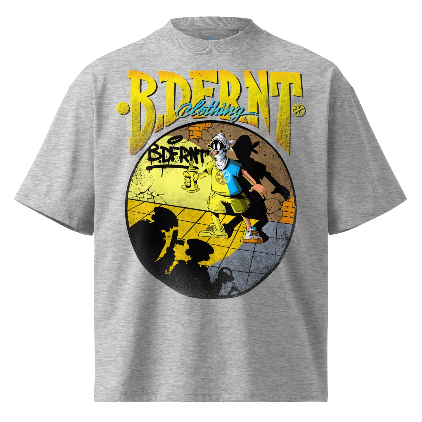 Gray-Street Spotlight Graffiti Tee by Trk One from B.Different Clothing, front view, graffiti-inspired streetwear t-shirt