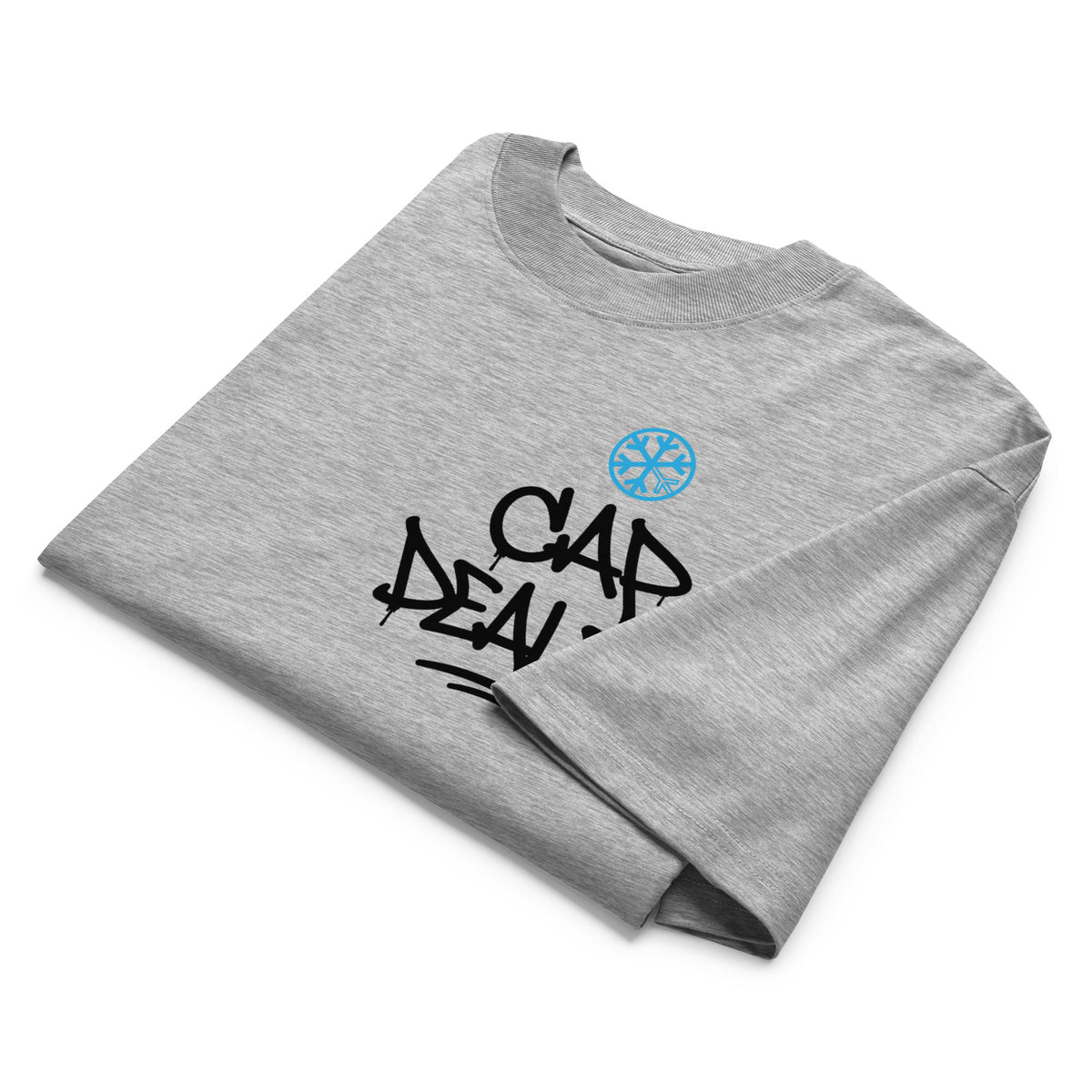 Gray-Cap Dealer Graffiti Tee from B.Different Clothing, folded, graffiti-inspired streetwear