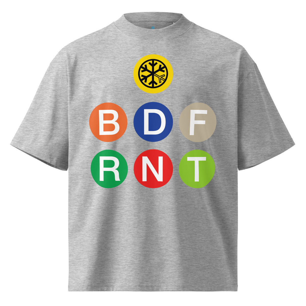 Gray-BDFRNT NYC Subway Tee from B.Different Clothing, front view, graffiti-inspired streetwear