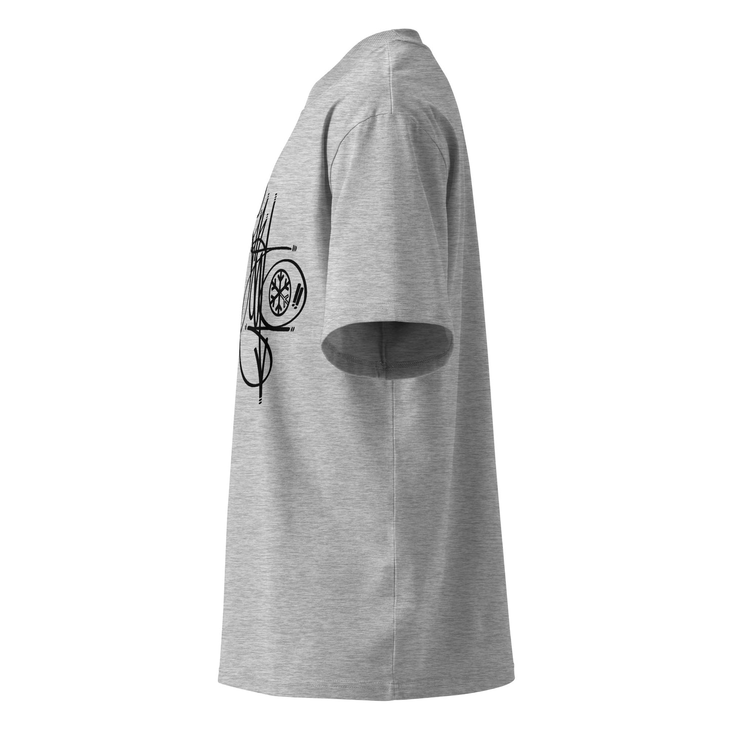 Gray-Misfit Tag Tee by Graffiti Dad from B.Different Clothing, left view, graffiti-inspired streetwear, oversized heavyweight t-shirt