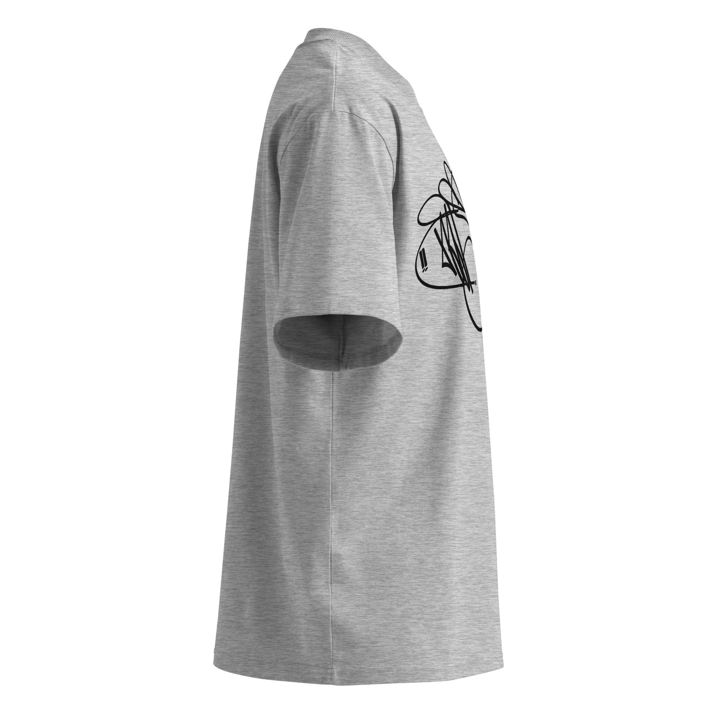 Gray-Misfit Tag Tee by Graffiti Dad from B.Different Clothing, right view, graffiti-inspired streetwear, oversized heavyweight t-shirt