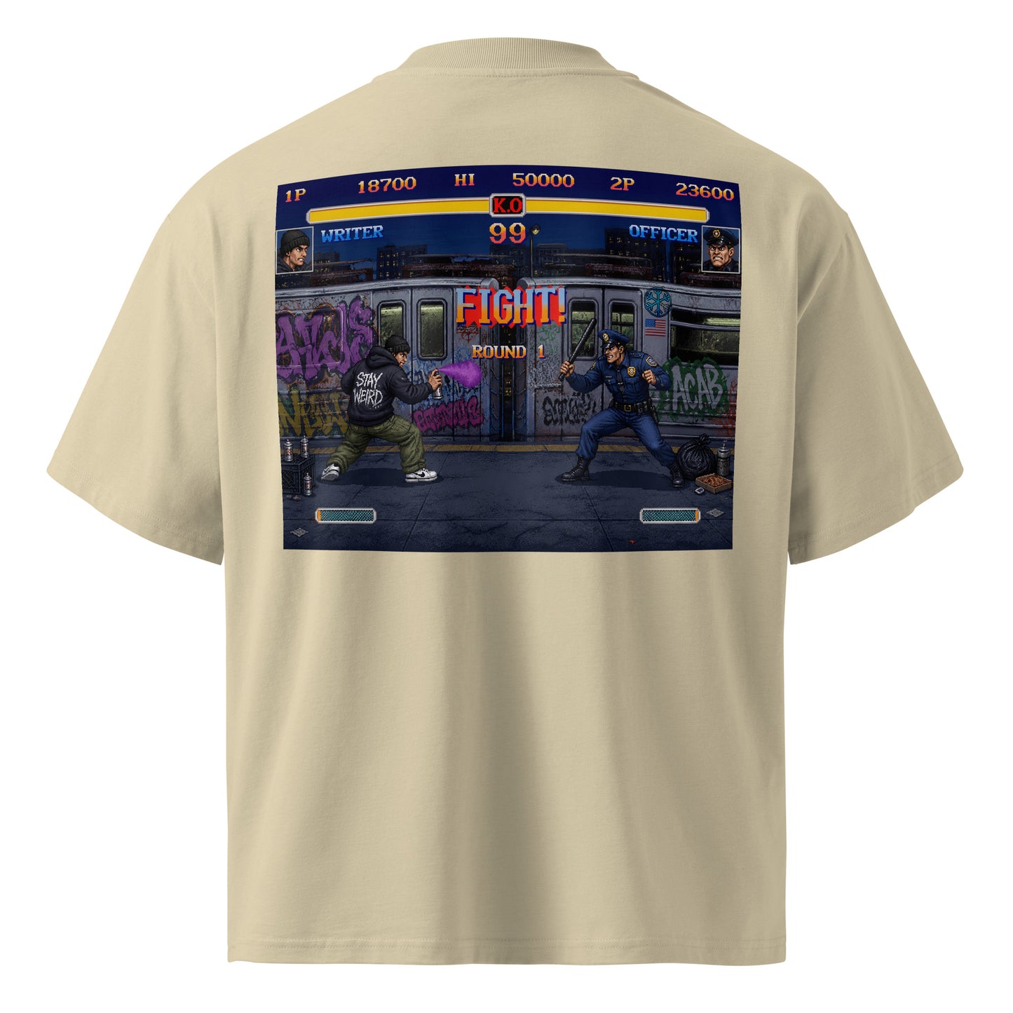Beige-Street Writer II Graffiti Tee from B.Different Clothing, back view, graffiti-inspired streetwear t-shirt