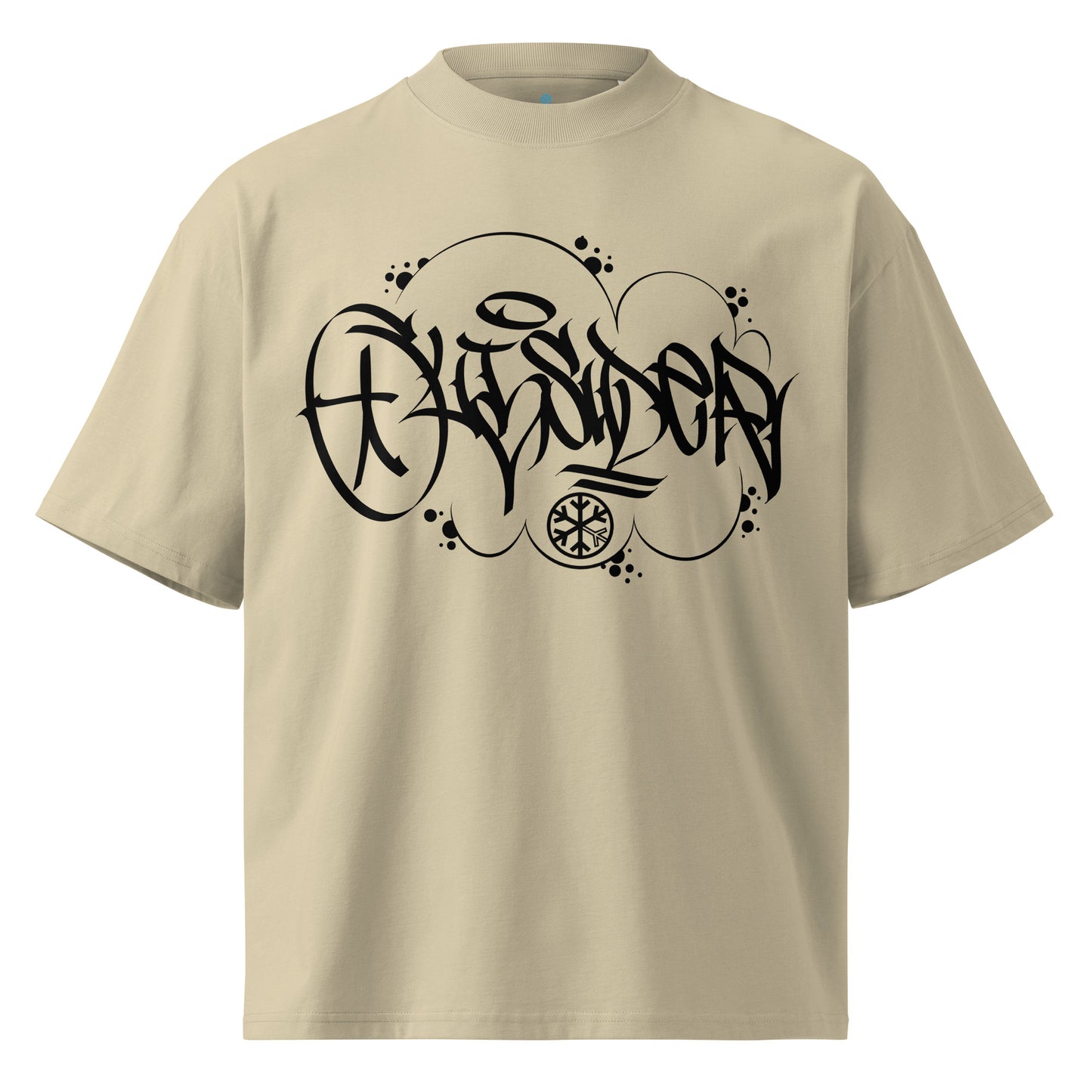 Beige-Outsider Graffiti Tag Tee by Caos One from B.Different Clothing, front view, graffiti-inspired streetwear, oversized heavyweight t-shirt