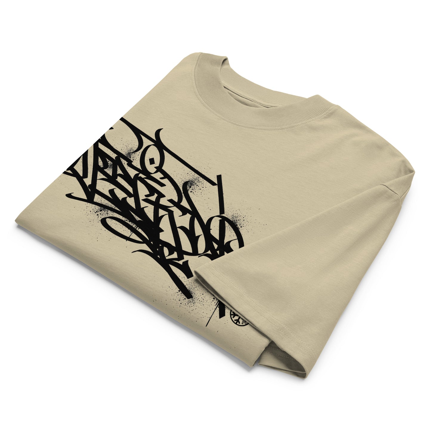 Beige-Weirdo Graffiti Tag Tee by Shew from B.Different Clothing, folded, graffiti-inspired streetwear, oversized heavyweight t-shirt