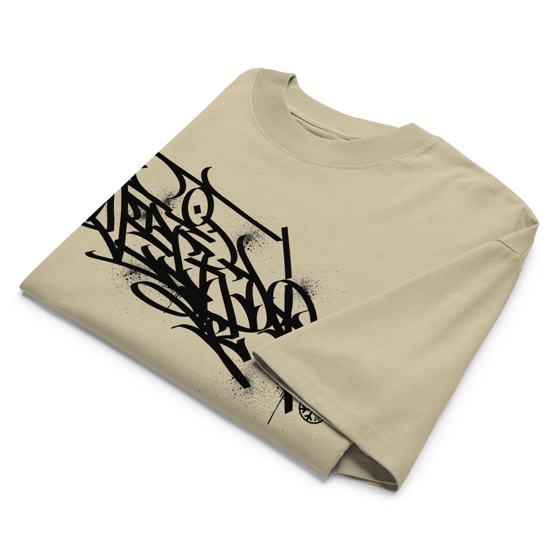 Beige-Weirdo Graffiti Tag Tee by Shew from B.Different Clothing, folded, graffiti-inspired streetwear, oversized heavyweight t-shirt