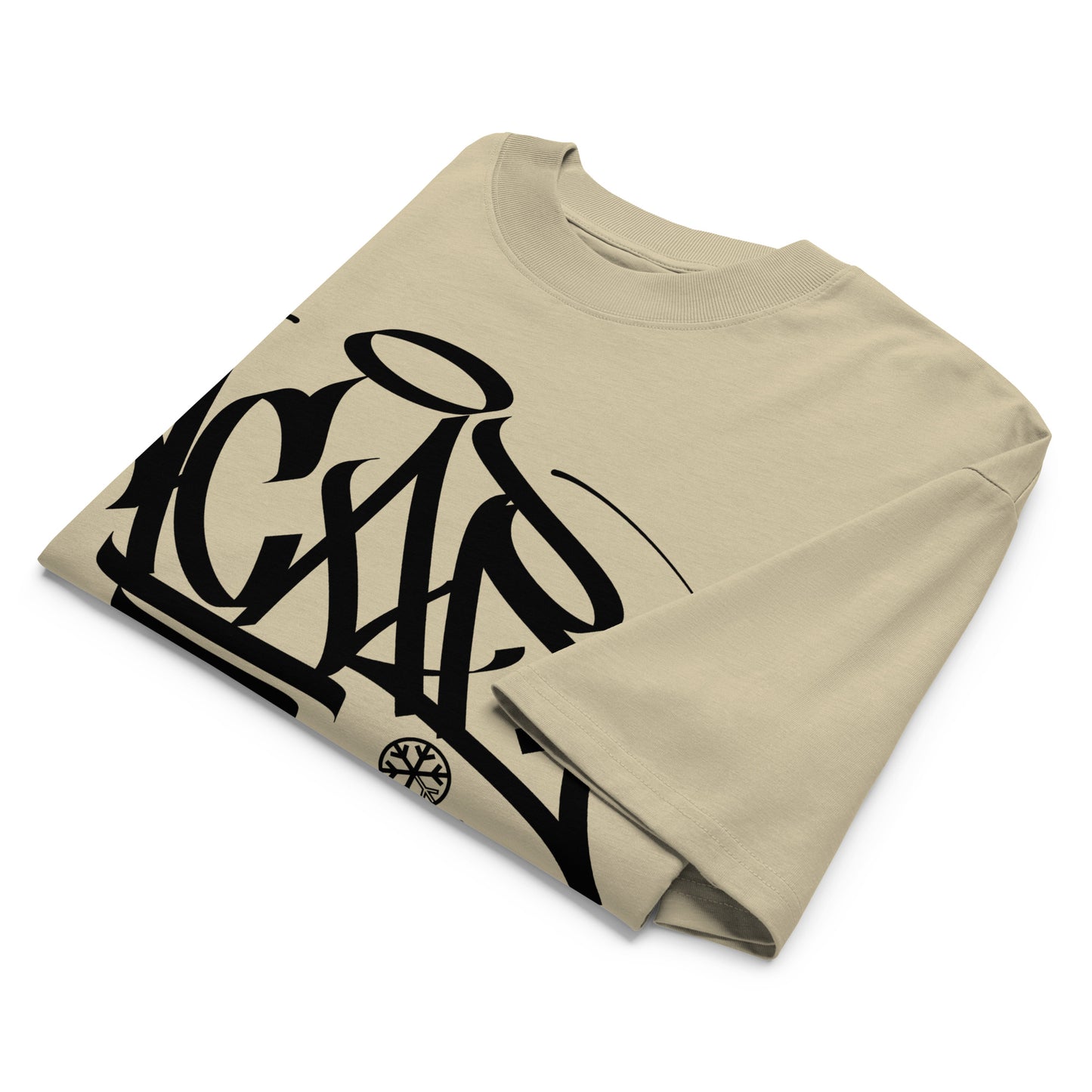 Beige-Acab Graffiti Tag Tee by Caos One from B.Different Clothing, folded, graffiti-inspired streetwear, oversized heavyweight t-shirt