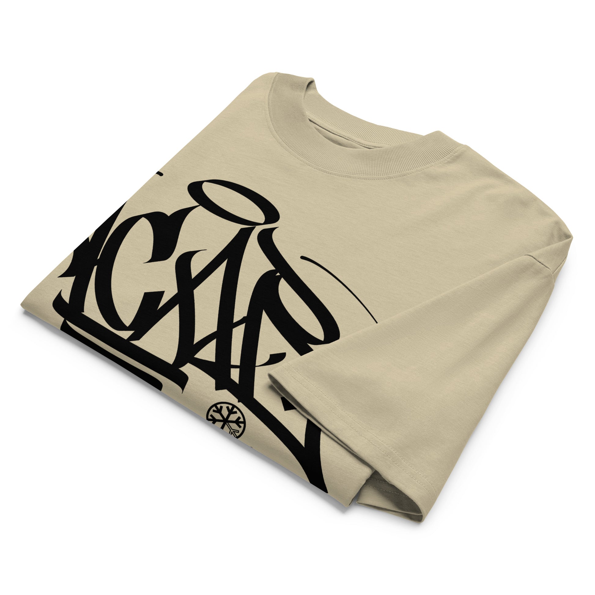 Beige-Acab Graffiti Tag Tee by Caos One from B.Different Clothing, folded, graffiti-inspired streetwear, oversized heavyweight t-shirt