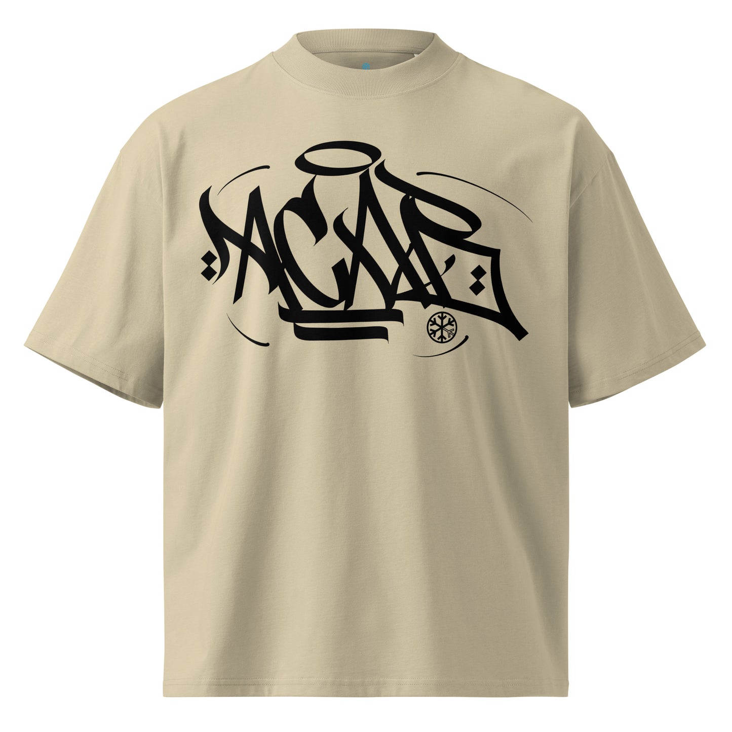 Beige-Acab Graffiti Tag Tee by Caos One from B.Different Clothing, front view, graffiti-inspired streetwear, oversized heavyweight t-shirt