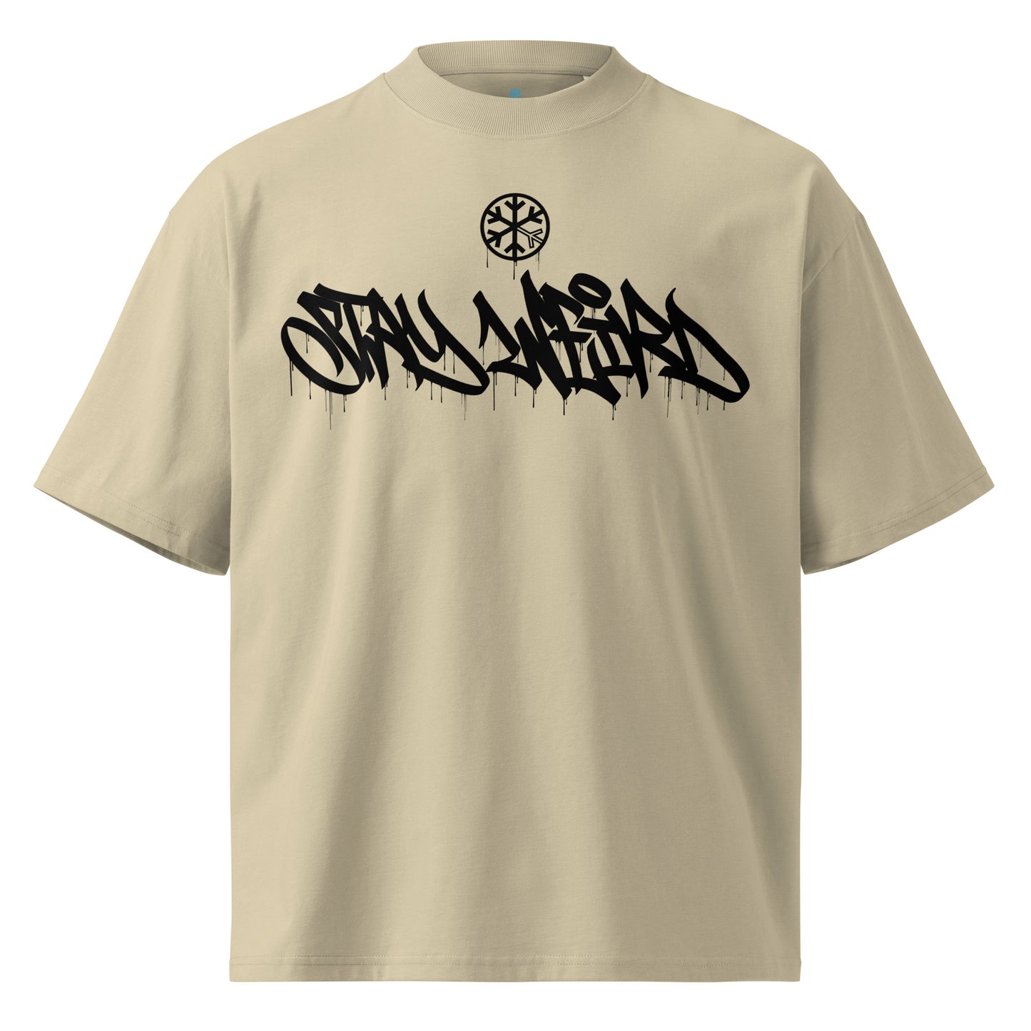 Beige-Stay Weird Graffiti Tag Tee by Monsterinho from B.Different Clothing, front view, graffiti-inspired streetwear, oversized heavyweight t-shirt
