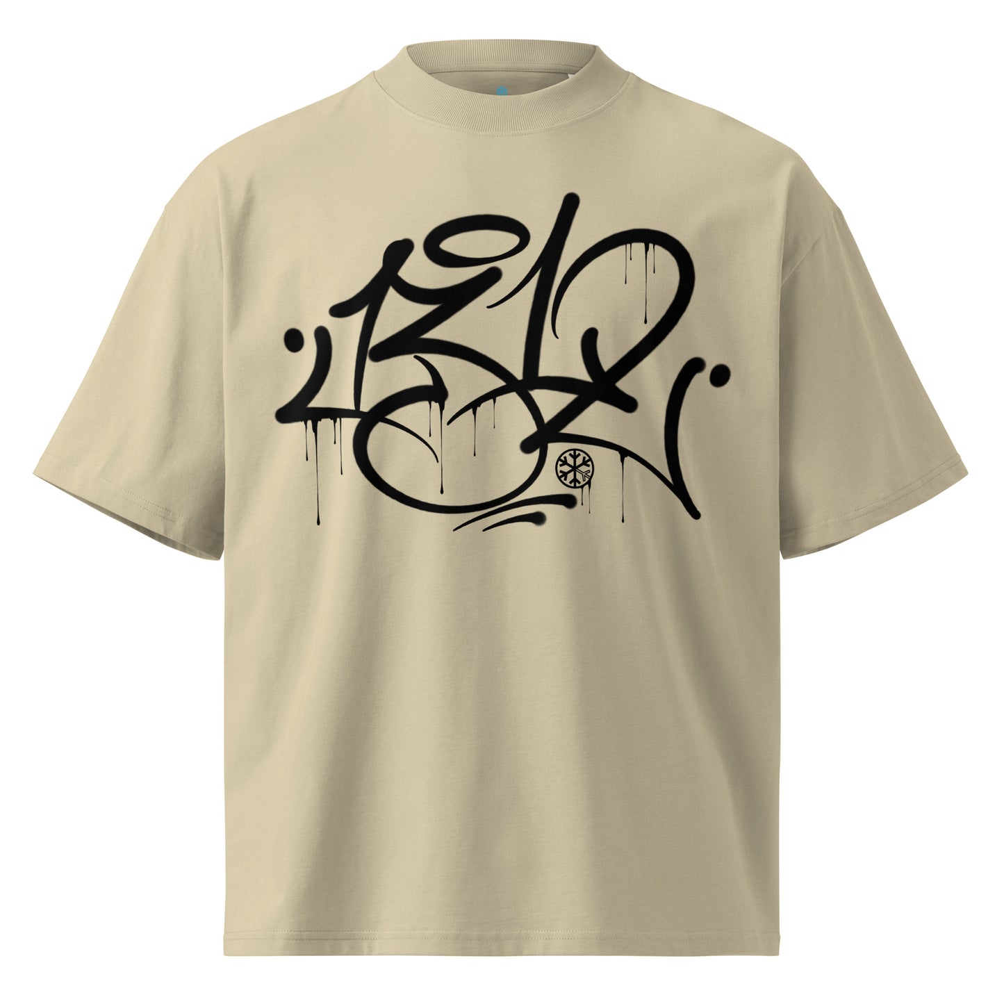 Beige-1312 Graffiti Tag Tee by Caos One from B.Different Clothing, front view, graffiti-inspired streetwear, oversized heavyweight t-shirt