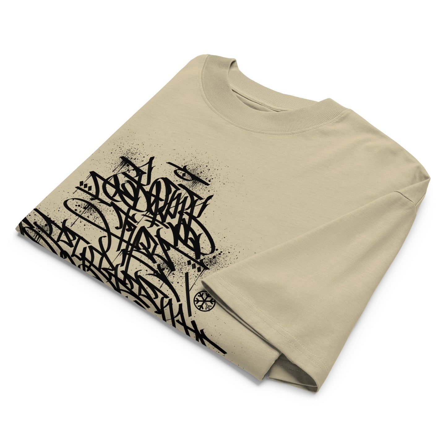 Beige-Bomb The System Graffiti Tee by Shew from B.Different Clothing, front view, graffiti-inspired streetwear, oversized heavyweight t-shirt