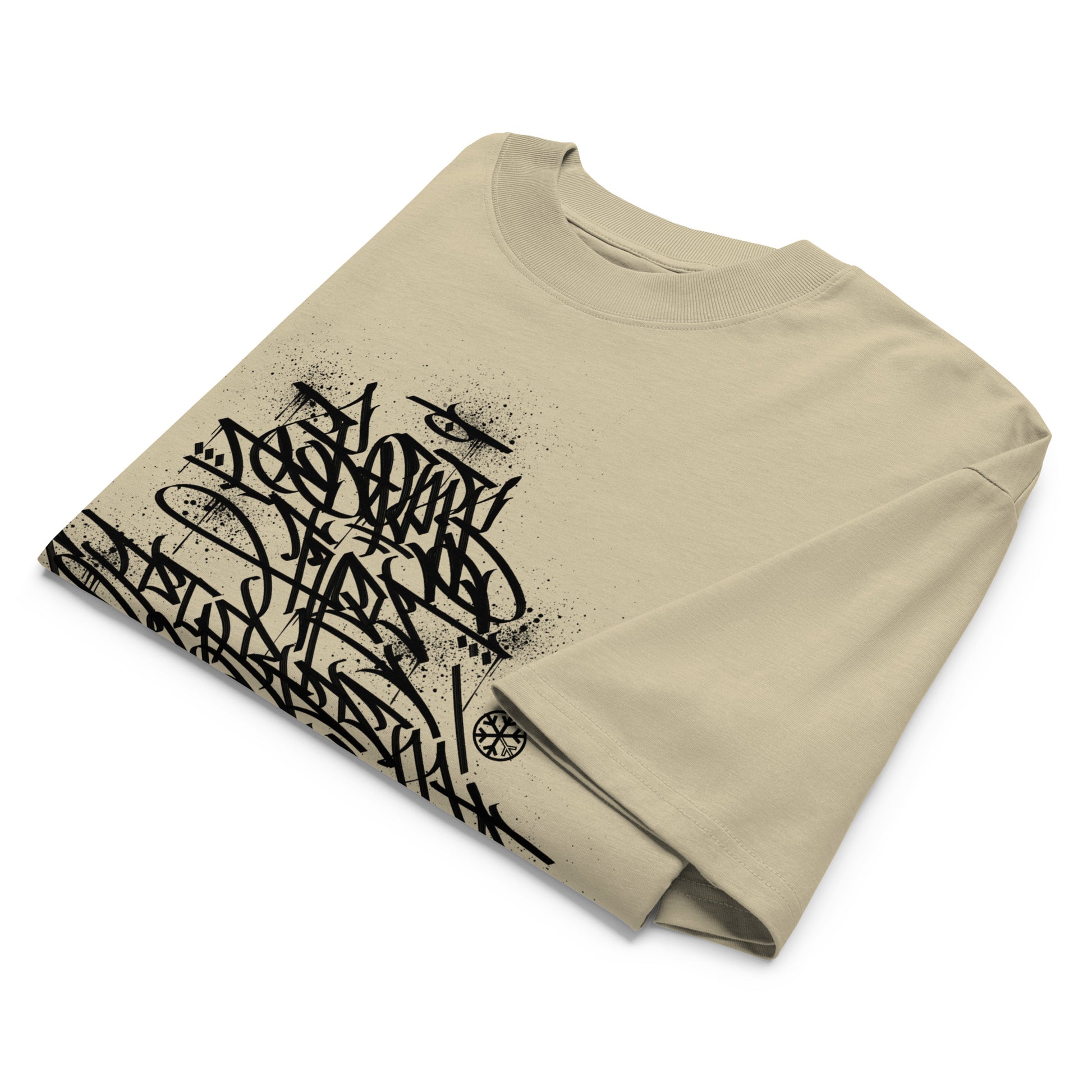 Beige-Bomb The System Graffiti Tee by Shew from B.Different Clothing, front view, graffiti-inspired streetwear, oversized heavyweight t-shirt