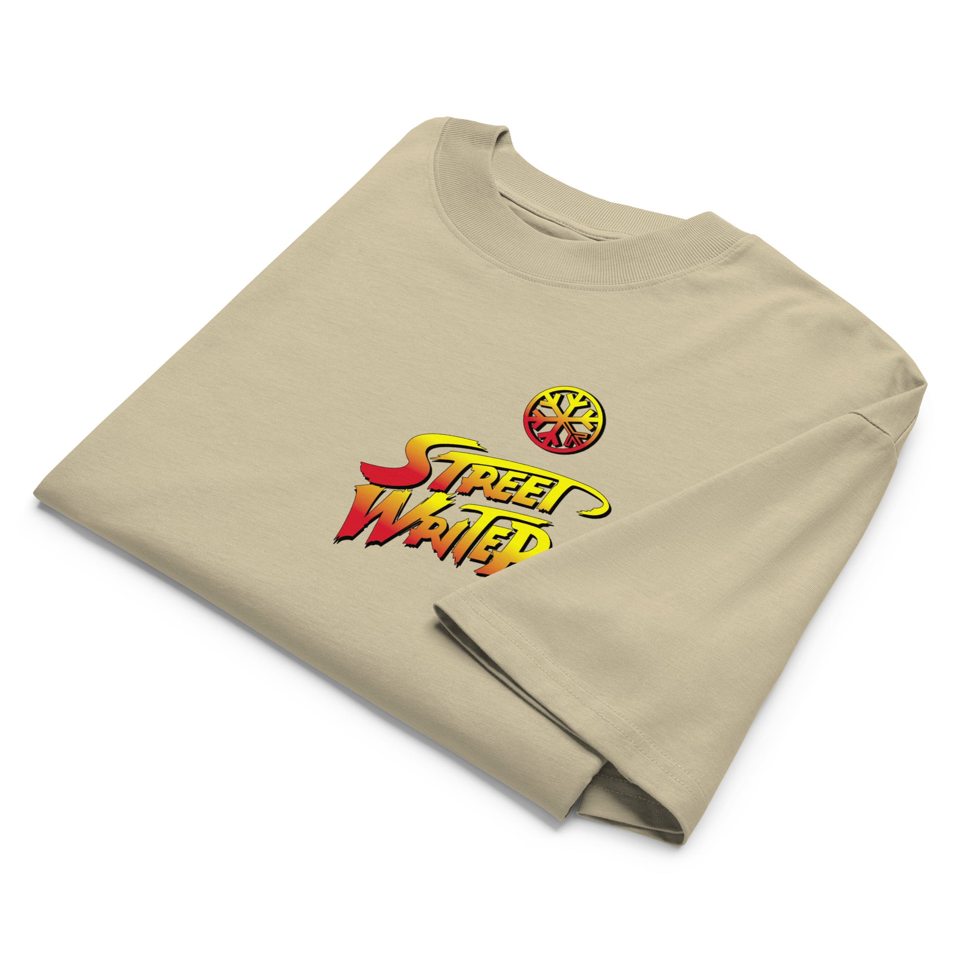 Beige-Street Writer II Graffiti Tee from B.Different Clothing, folded, graffiti-inspired streetwear t-shirt