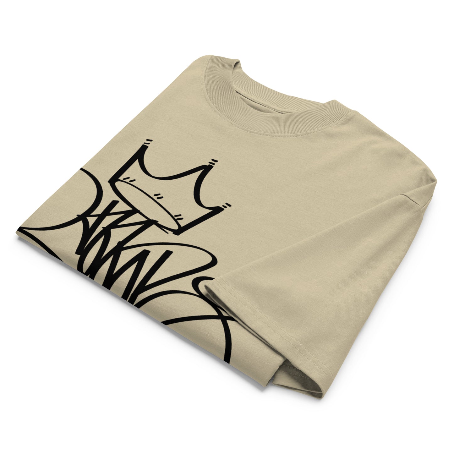 Beige-Mop King Tag Tee by Graffiti Dad from B.Different Clothing, folded, graffiti-inspired streetwear t-shirt