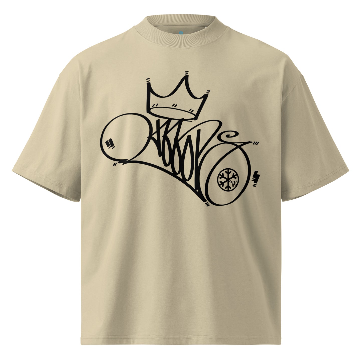 Beige-Mop King Tag Tee by Graffiti Dad from B.Different Clothing, front view, graffiti-inspired streetwear t-shirt