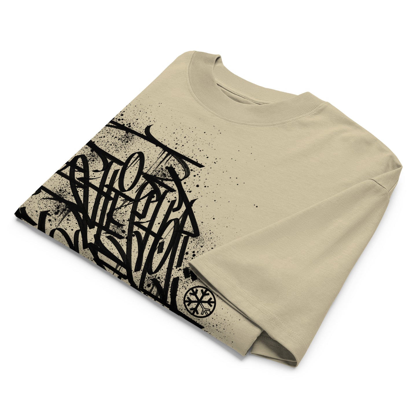 Beige-Hip Hop Love Graffiti Tee by Shew from B.Different Clothing, folded, graffiti-inspired streetwear t-shirt