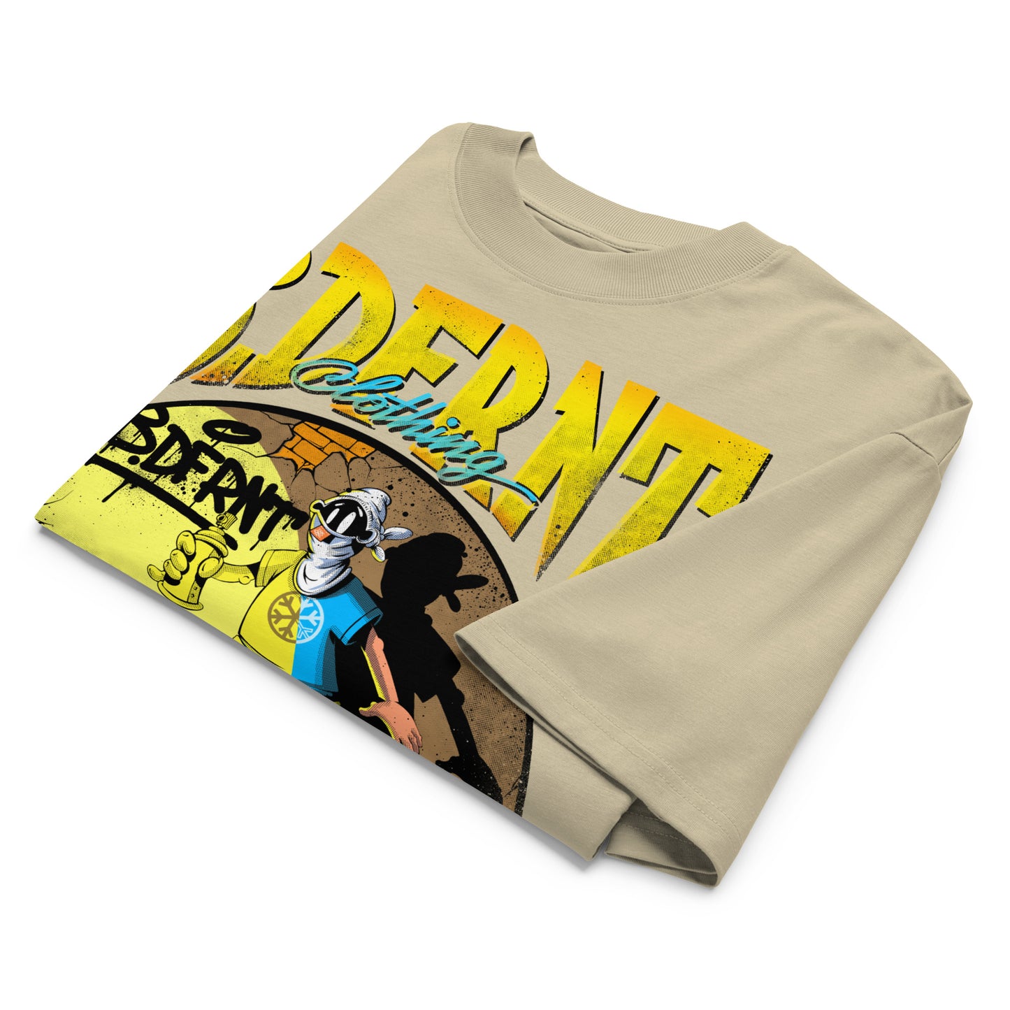 Beige-Street Spotlight Graffiti Tee by Trk One from B.Different Clothing, folded, graffiti-inspired streetwear t-shirt