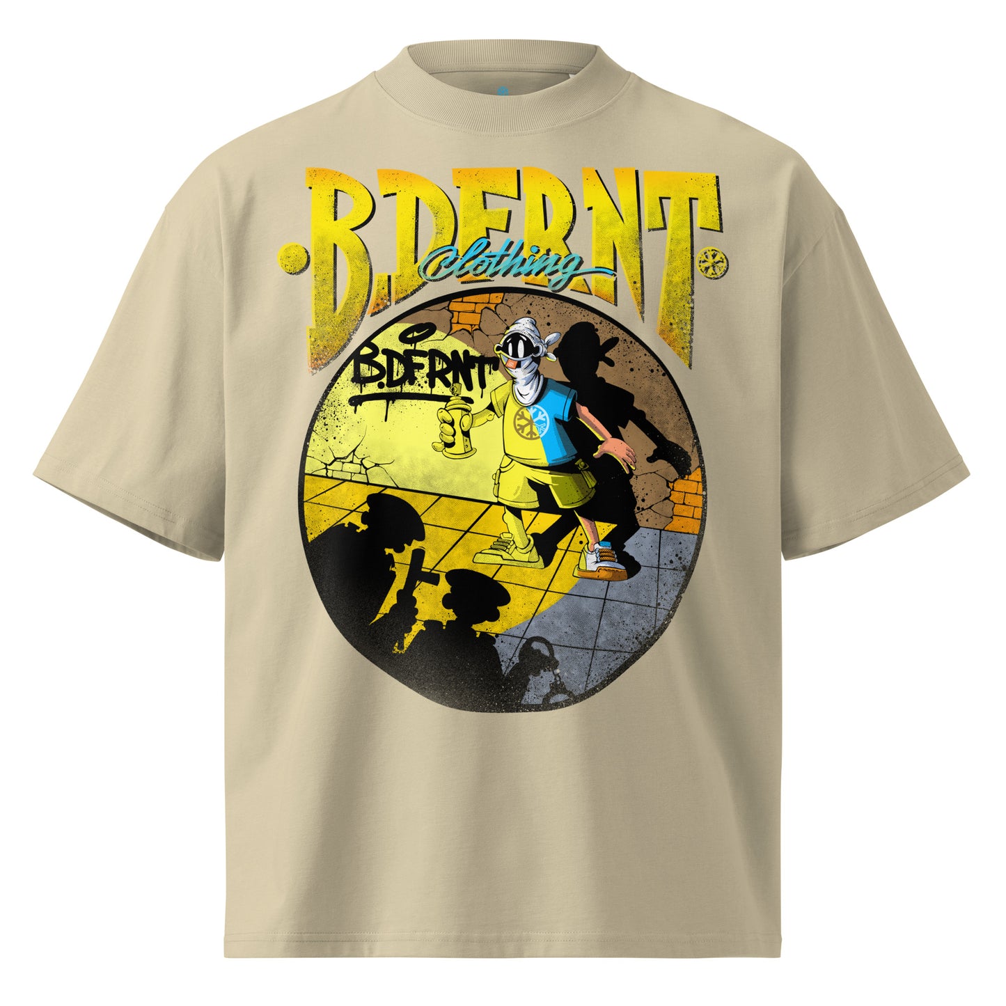 Beige-Street Spotlight Graffiti Tee by Trk One from B.Different Clothing, front view, graffiti-inspired streetwear t-shirt