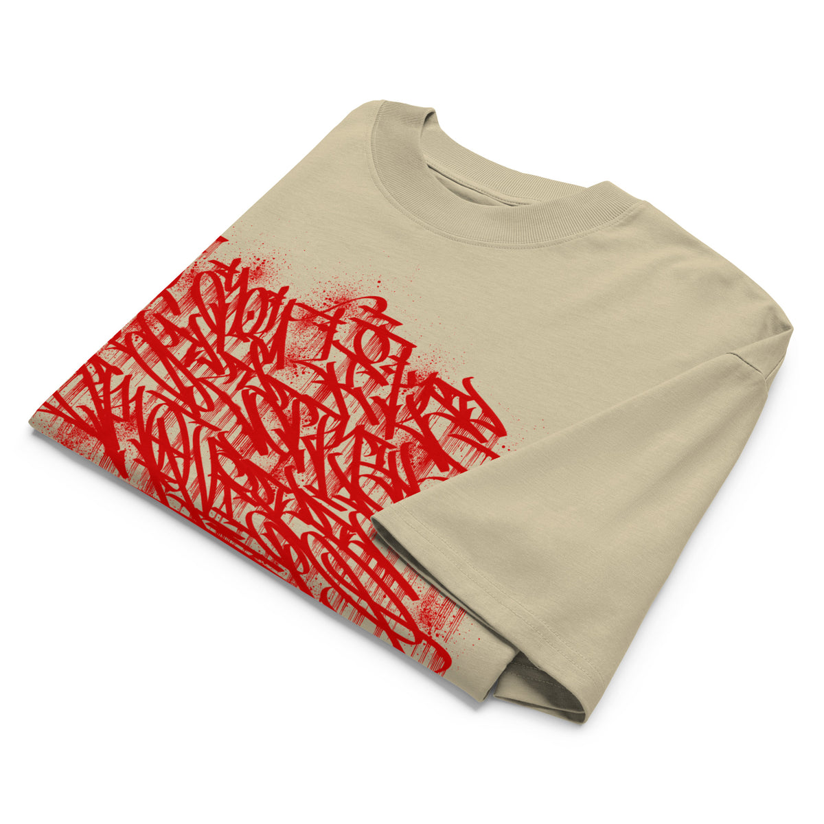 Beige-Do You Like Scary Movies Graffiti Tee by Shew from B.Different Clothing, folded, graffiti-inspired streetwear t-shirt