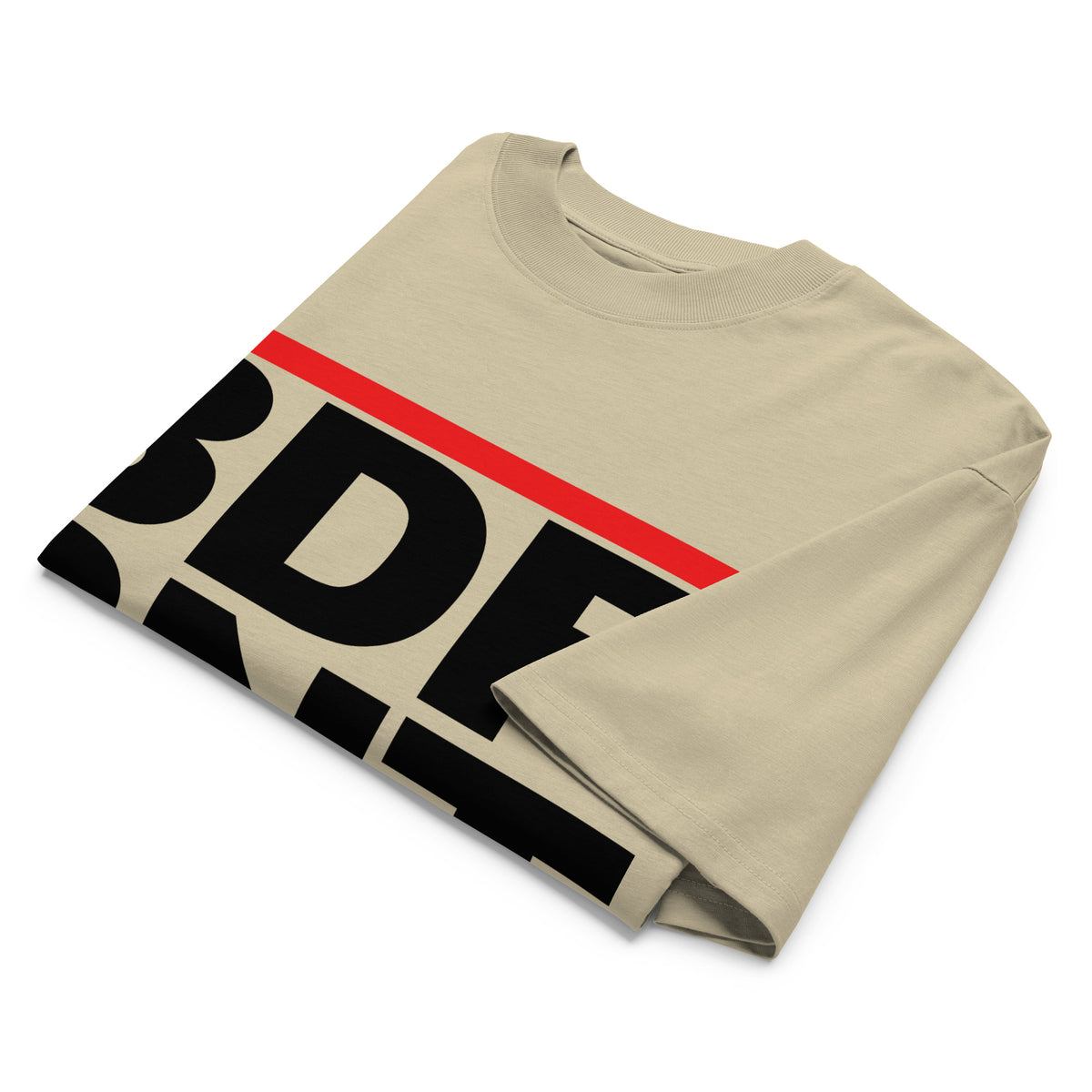 Beige-BDFRNT OG Logo Tee from B.Different Clothing, folded, graffiti-inspired streetwear t-shirt