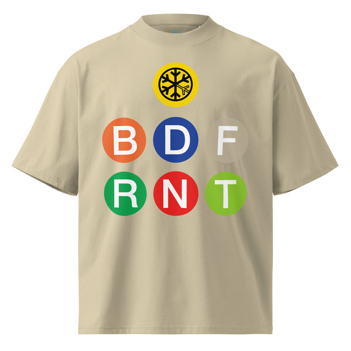 Beige-BDFRNT NYC Subway Tee from B.Different Clothing, front view, graffiti-inspired streetwear