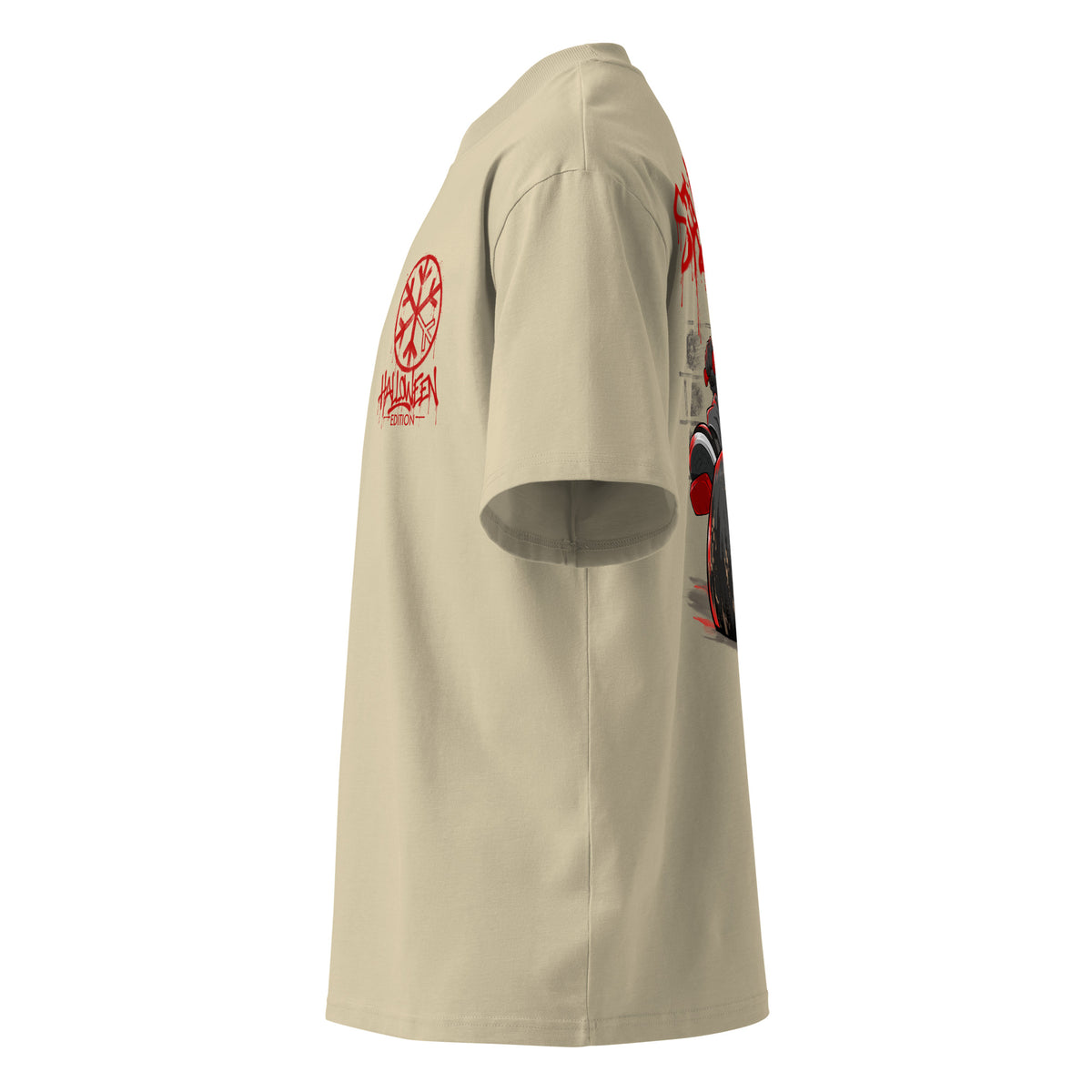 Beige-Raks The Puppet Graffiti Tee by Emti from B.Different Clothing, left view, graffiti-inspired streetwear t-shirt
