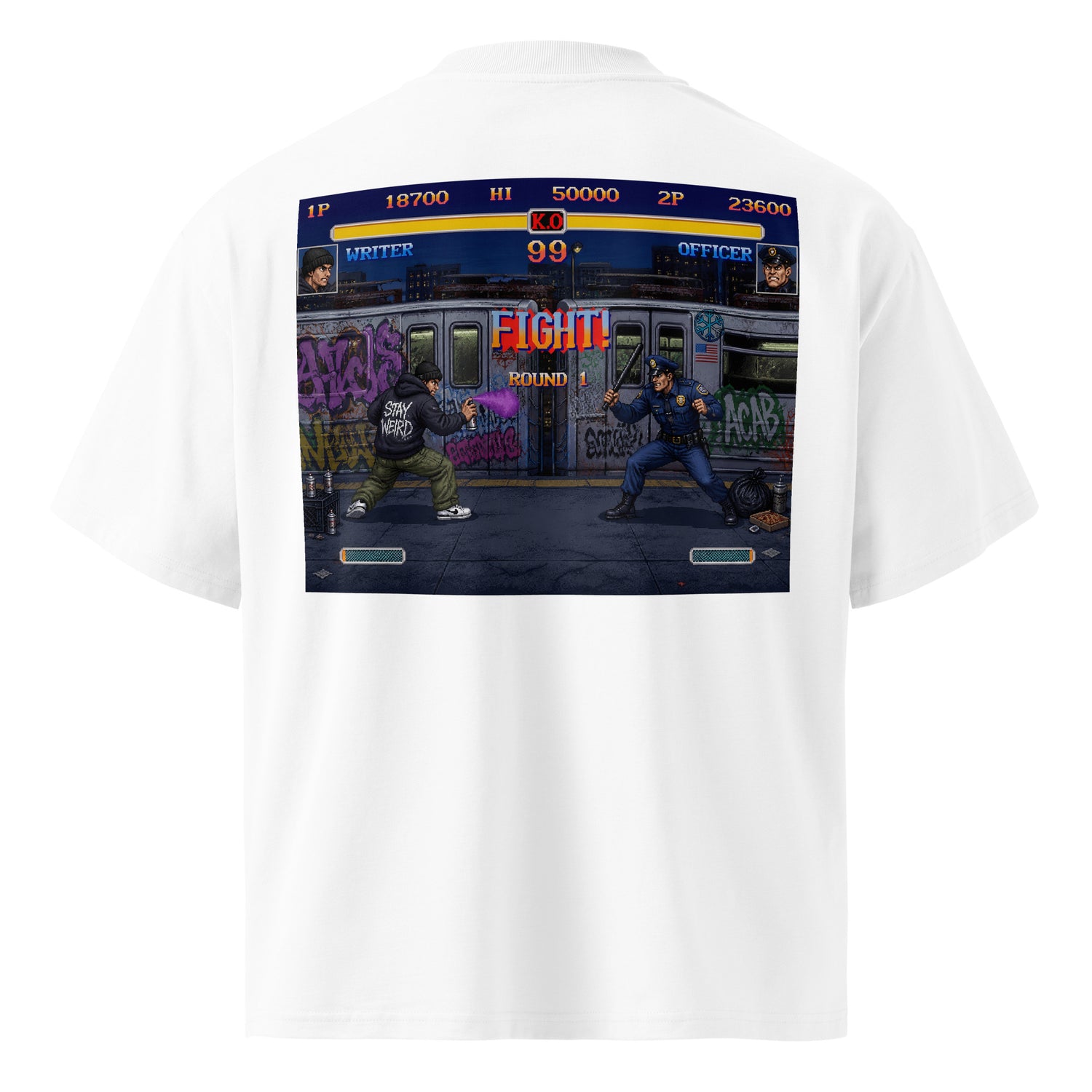 White-Street Writer II Graffiti Tee from B.Different Clothing, back view, graffiti-inspired streetwear t-shirt