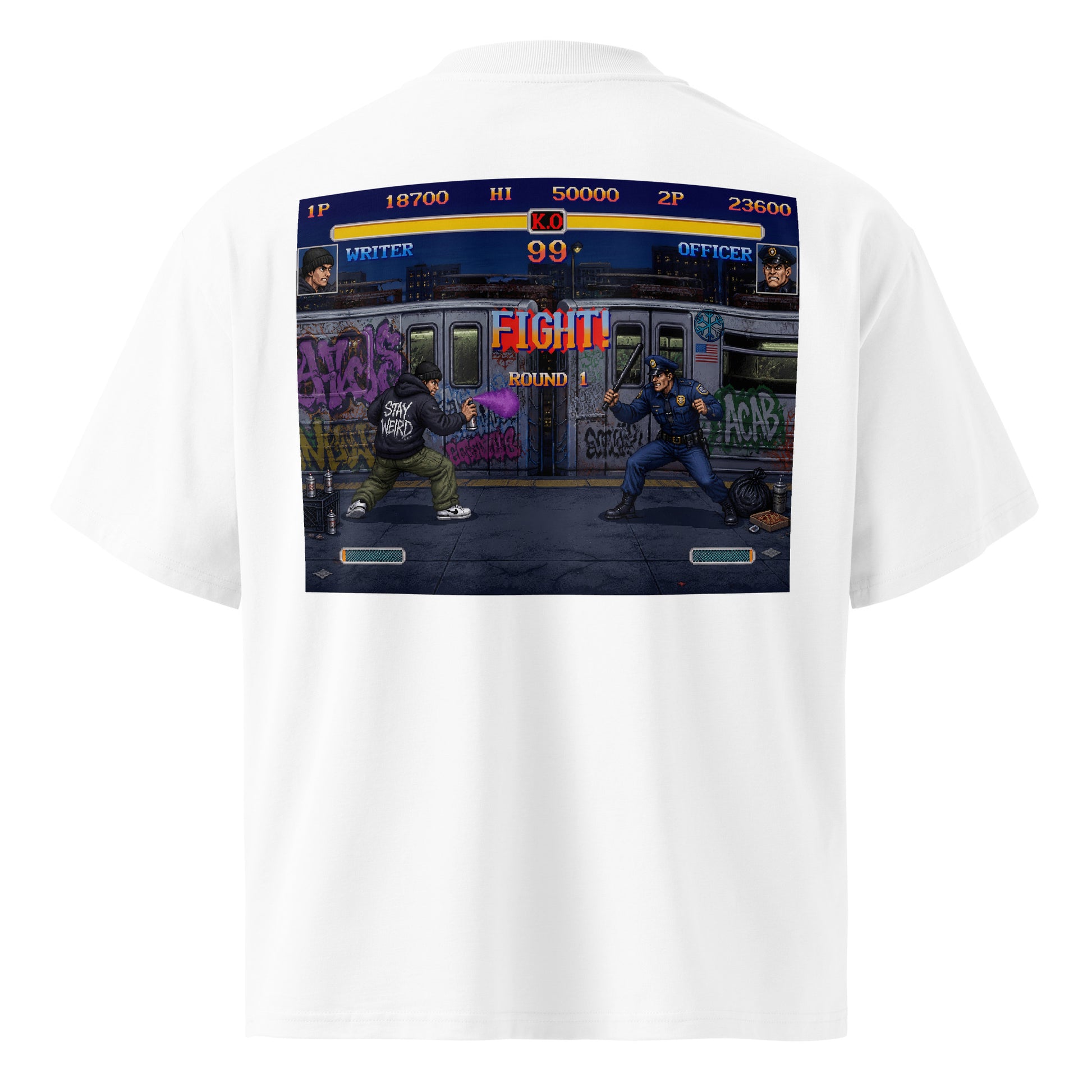 White-Street Writer II Graffiti Tee from B.Different Clothing, back view, graffiti-inspired streetwear t-shirt