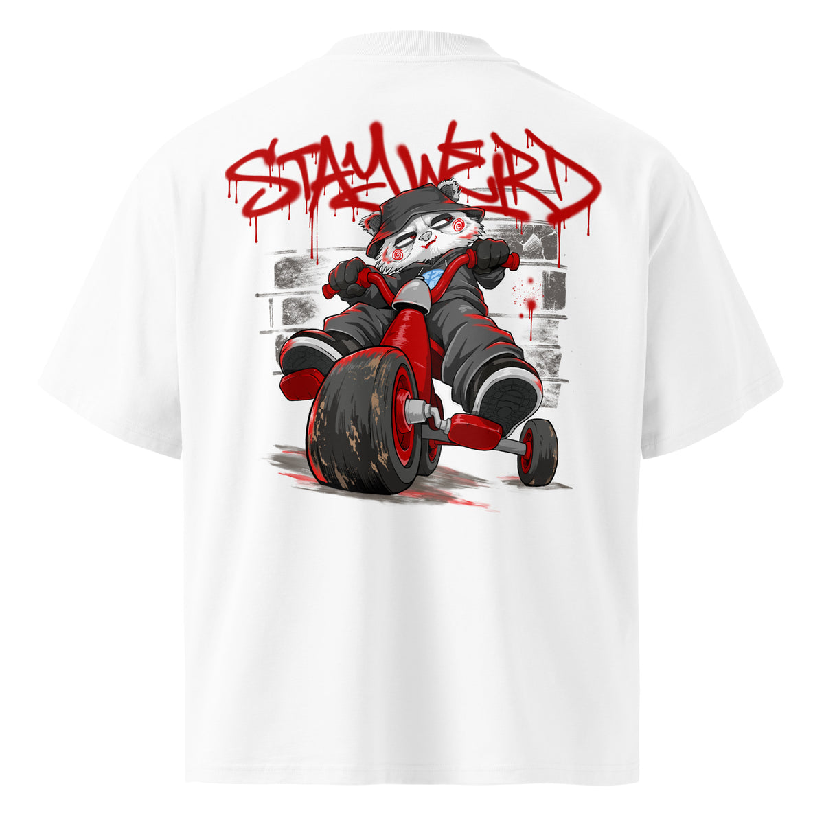 White-Raks The Puppet Graffiti Tee by Emti from B.Different Clothing, back view, graffiti-inspired streetwear t-shirt