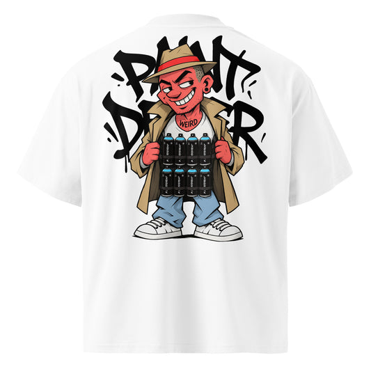 White-Paint Dealer Graffiti Character Tee from B.Different Clothing, back view, graffiti-inspired streetwear