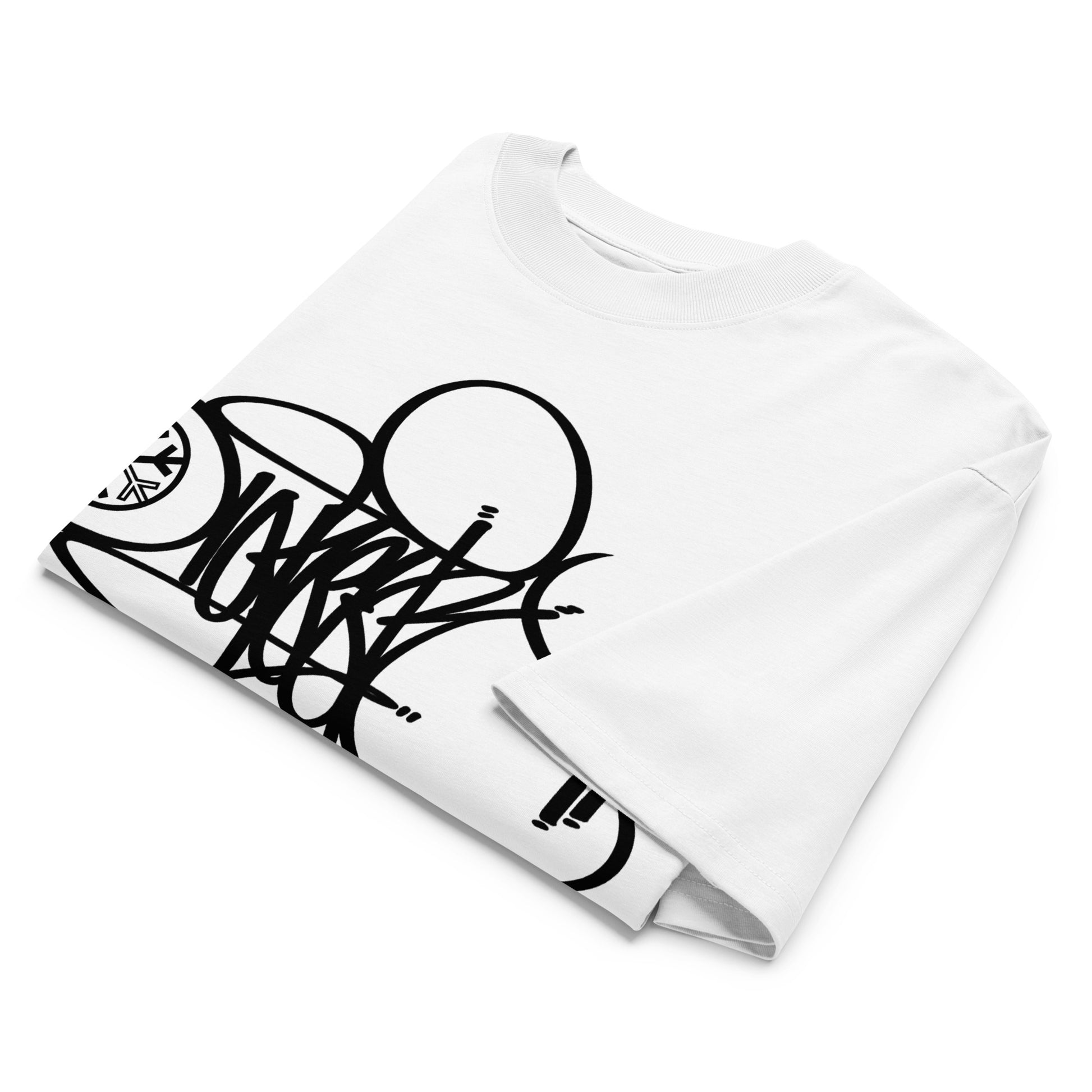 White-Loner Tag Tee by Graffiti Dad from B.Different Clothing, folded, graffiti-inspired streetwear, oversized heavyweight t-shirt