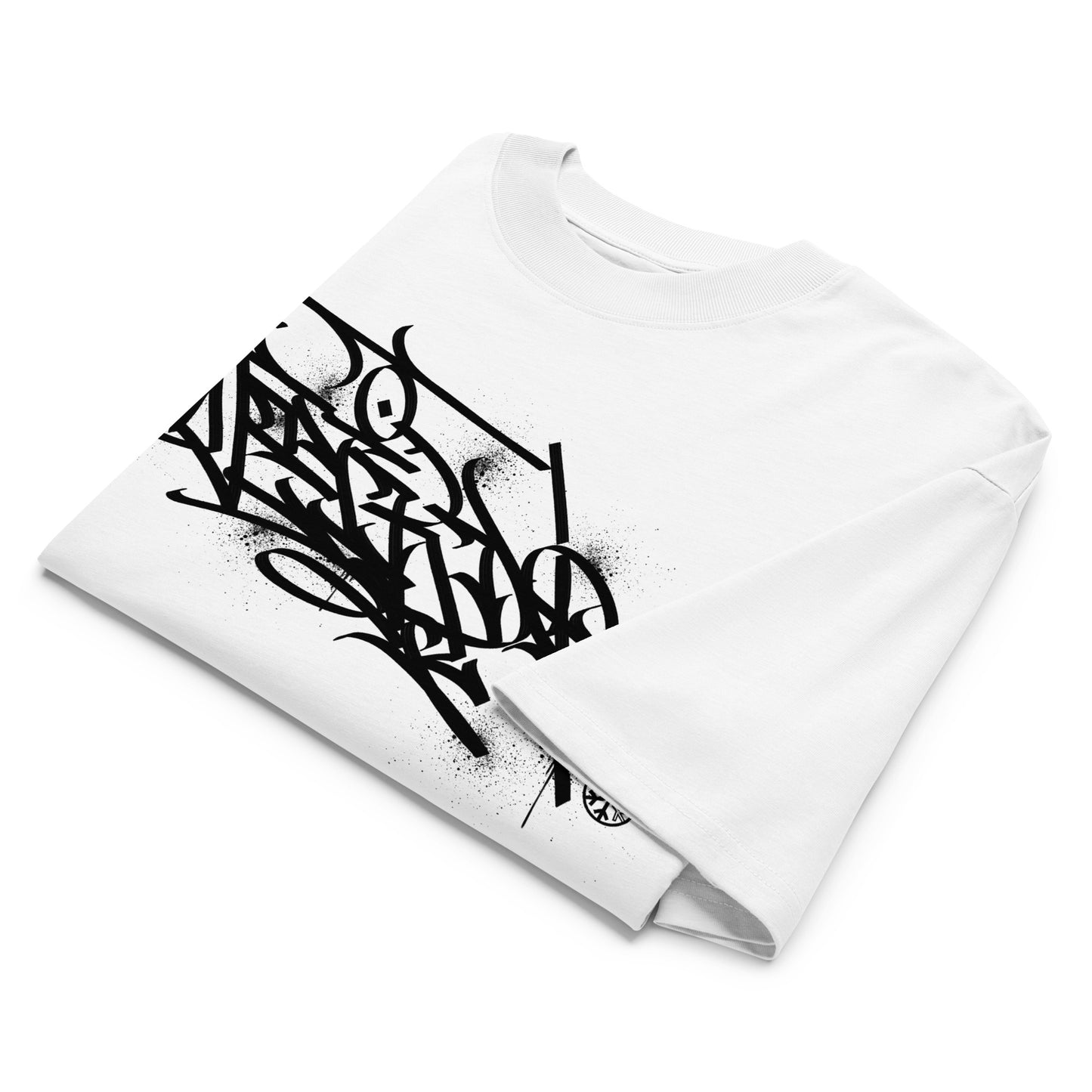White-Weirdo Graffiti Tag Tee by Shew from B.Different Clothing, folded, graffiti-inspired streetwear, oversized heavyweight t-shirt