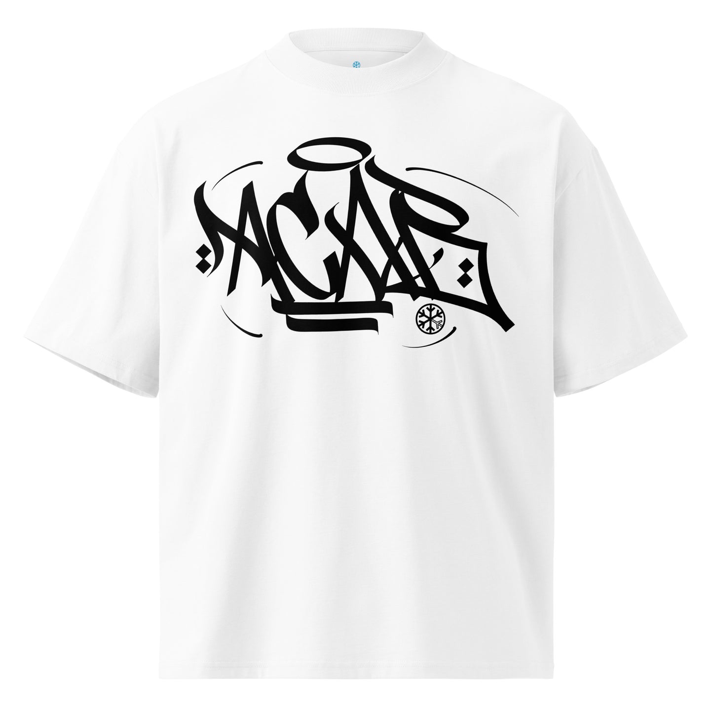White-Acab Graffiti Tag Tee by Caos One from B.Different Clothing, front view, graffiti-inspired streetwear, oversized heavyweight t-shirt