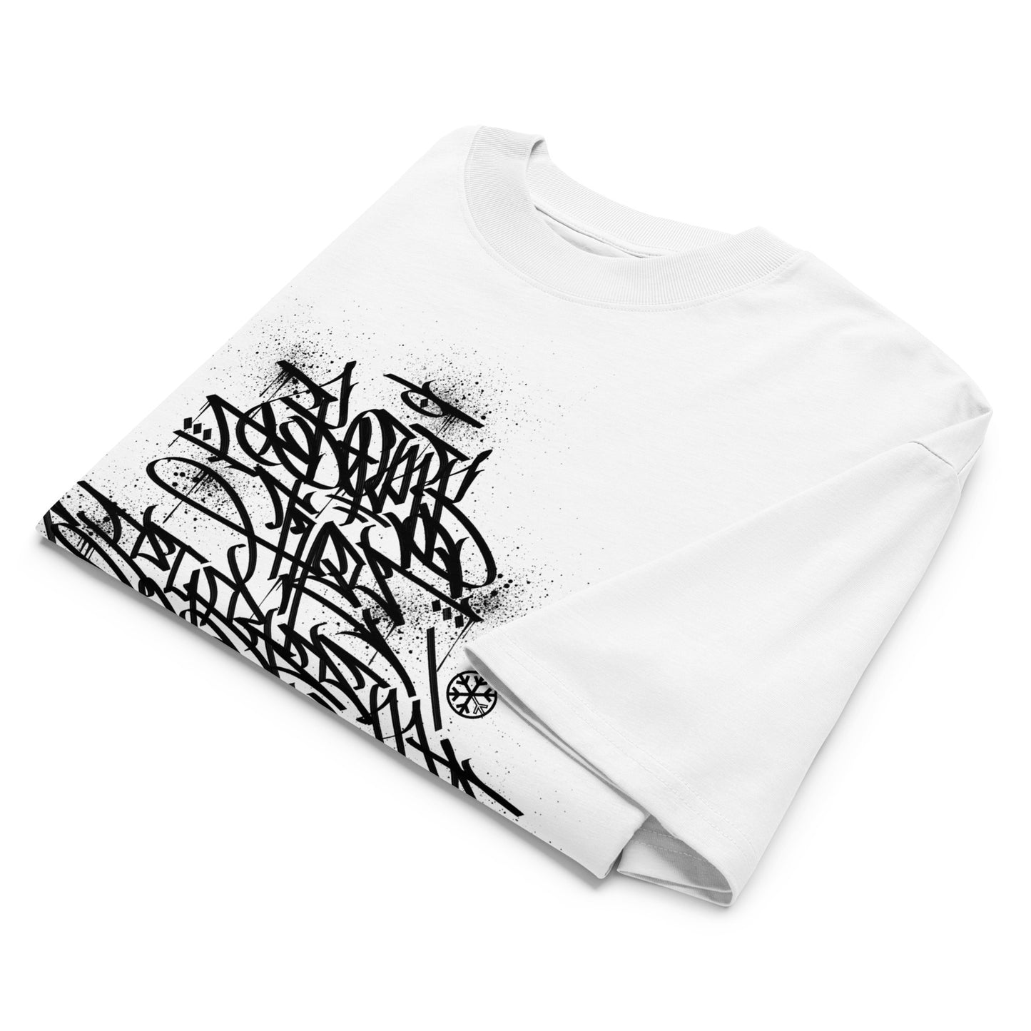 White-Bomb The System Graffiti Tee by Shew from B.Different Clothing, front view, graffiti-inspired streetwear, oversized heavyweight t-shirt