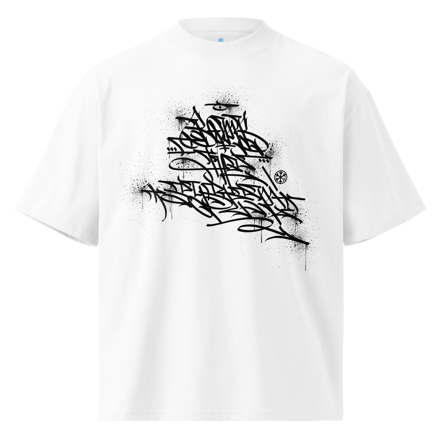 White-Bomb The System Graffiti Tee by Shew from B.Different Clothing, folded, graffiti-inspired streetwear, oversized heavyweight t-shirt