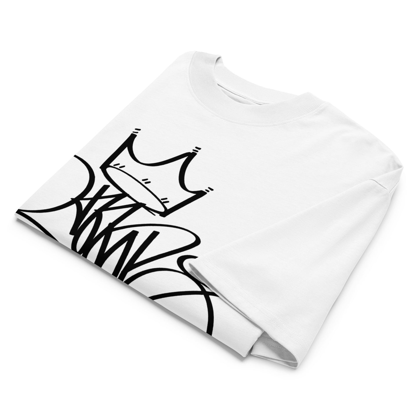 White-Mop King Tag Tee by Graffiti Dad from B.Different Clothing, folded, graffiti-inspired streetwear t-shirt