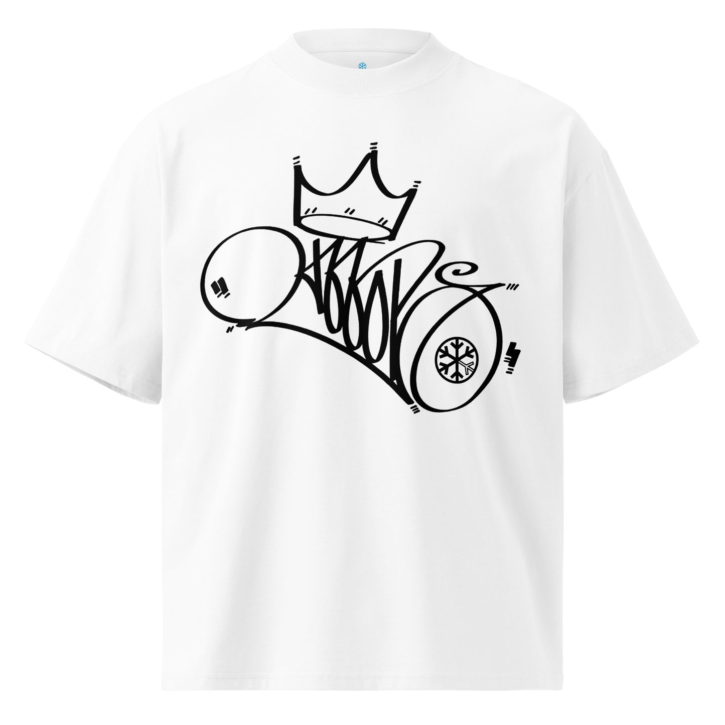 White-Mop King Tag Tee by Graffiti Dad from B.Different Clothing, front view, graffiti-inspired streetwear t-shirt